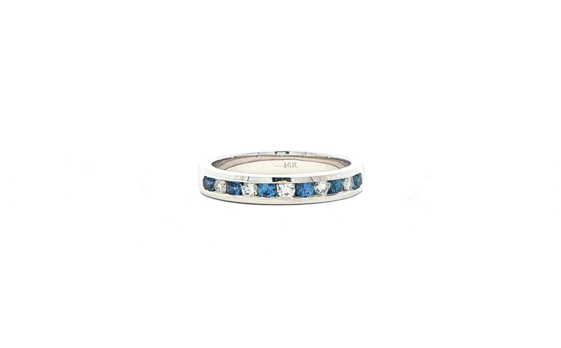 11-Stone Channel-set Alternating Montana Yogo Sapphire and Diamond Ring in White Gold (0.47cts TWT)