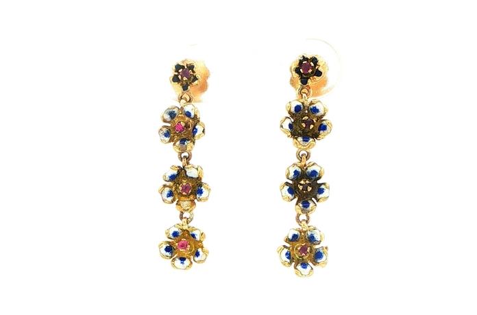 content/products/Estate Piece: Forget Me Not Ruby and Enamel Dangle Earrings in Yellow Gold 