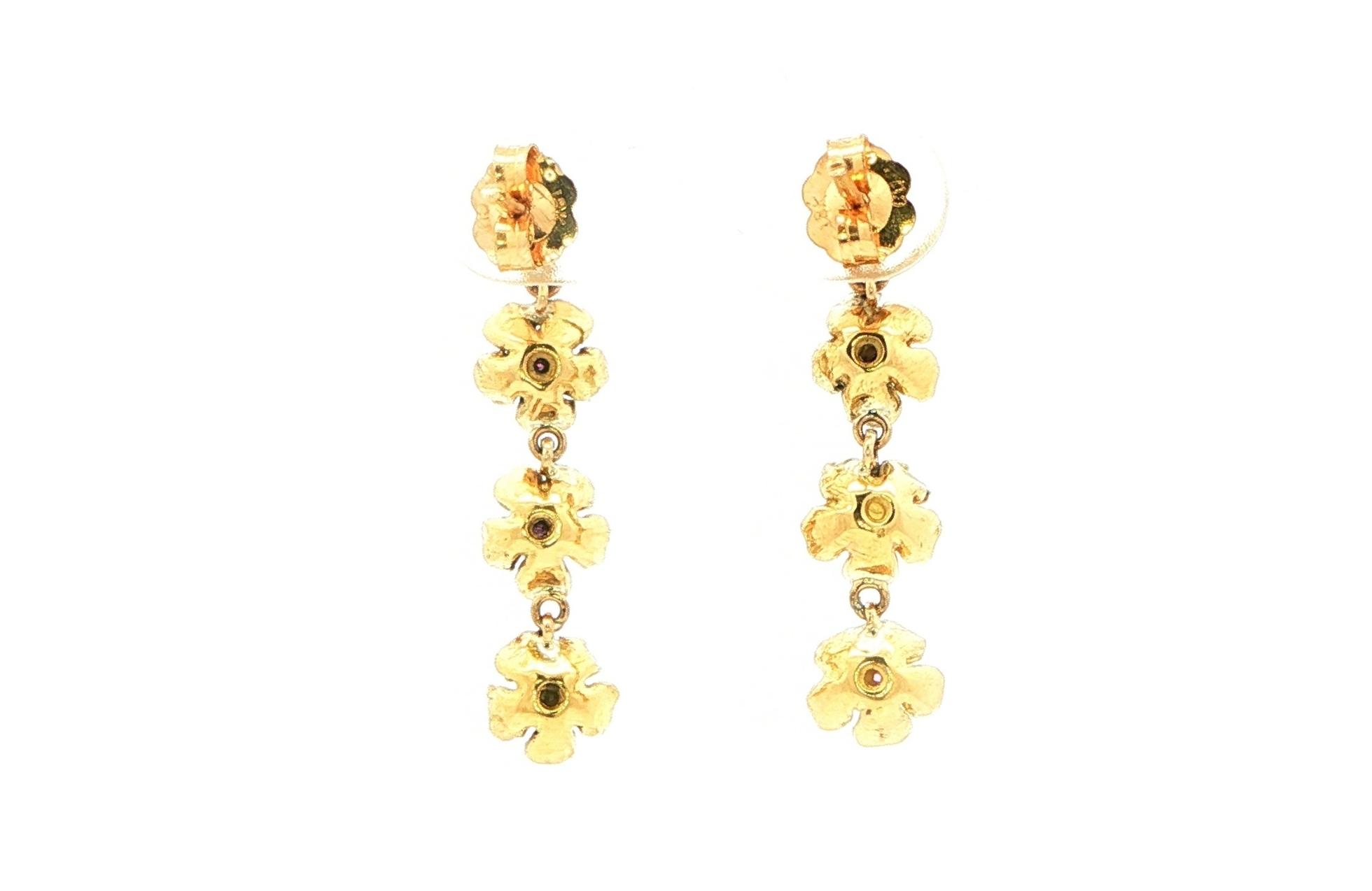 Estate Piece: Forget Me Not Ruby and Enamel Dangle Earrings in Yellow Gold  back
