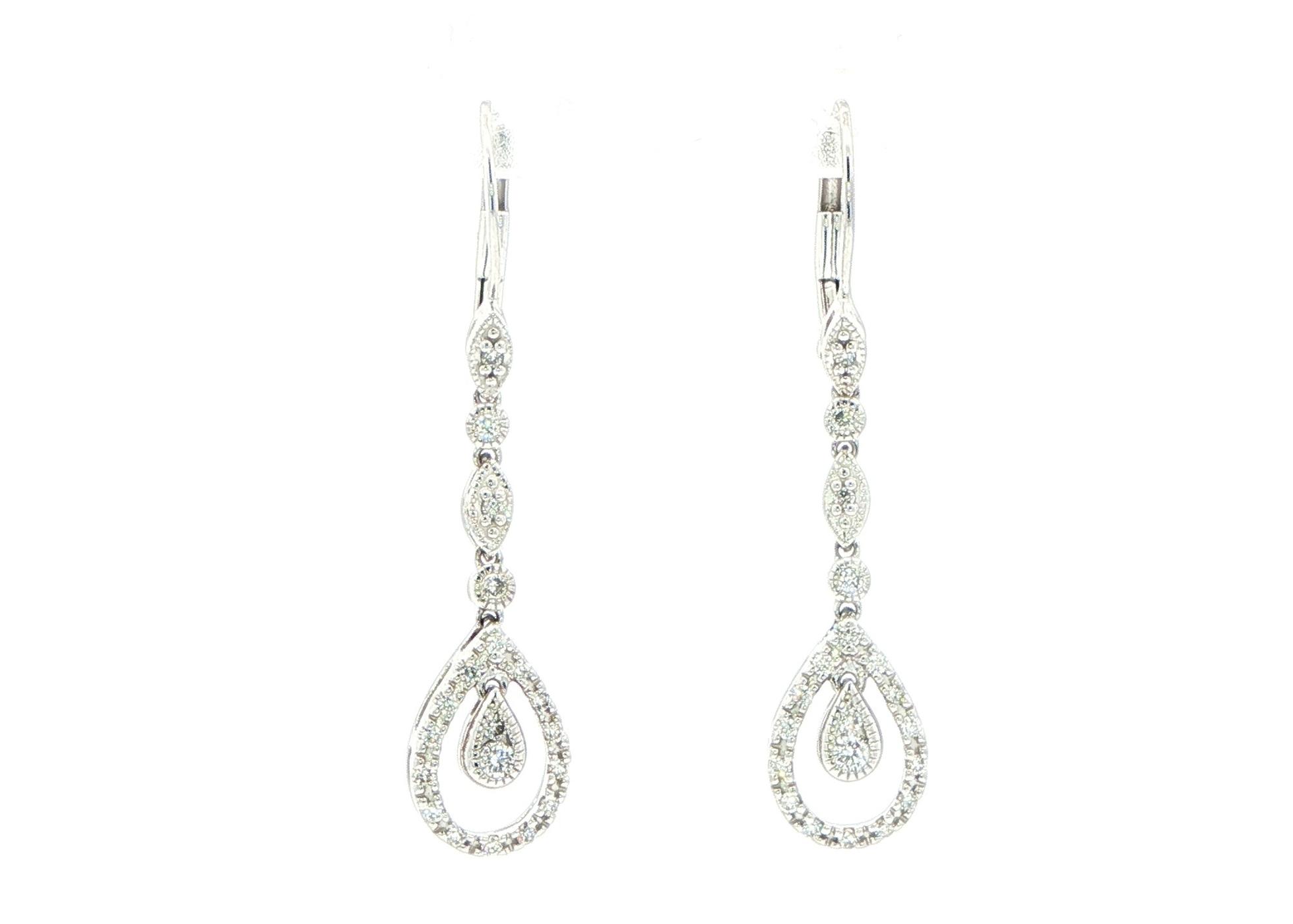 Teardrop and Pear-Shaped Diamond Dangle Earrings with Milgrain Details in White Gold (0.26cts TWT)