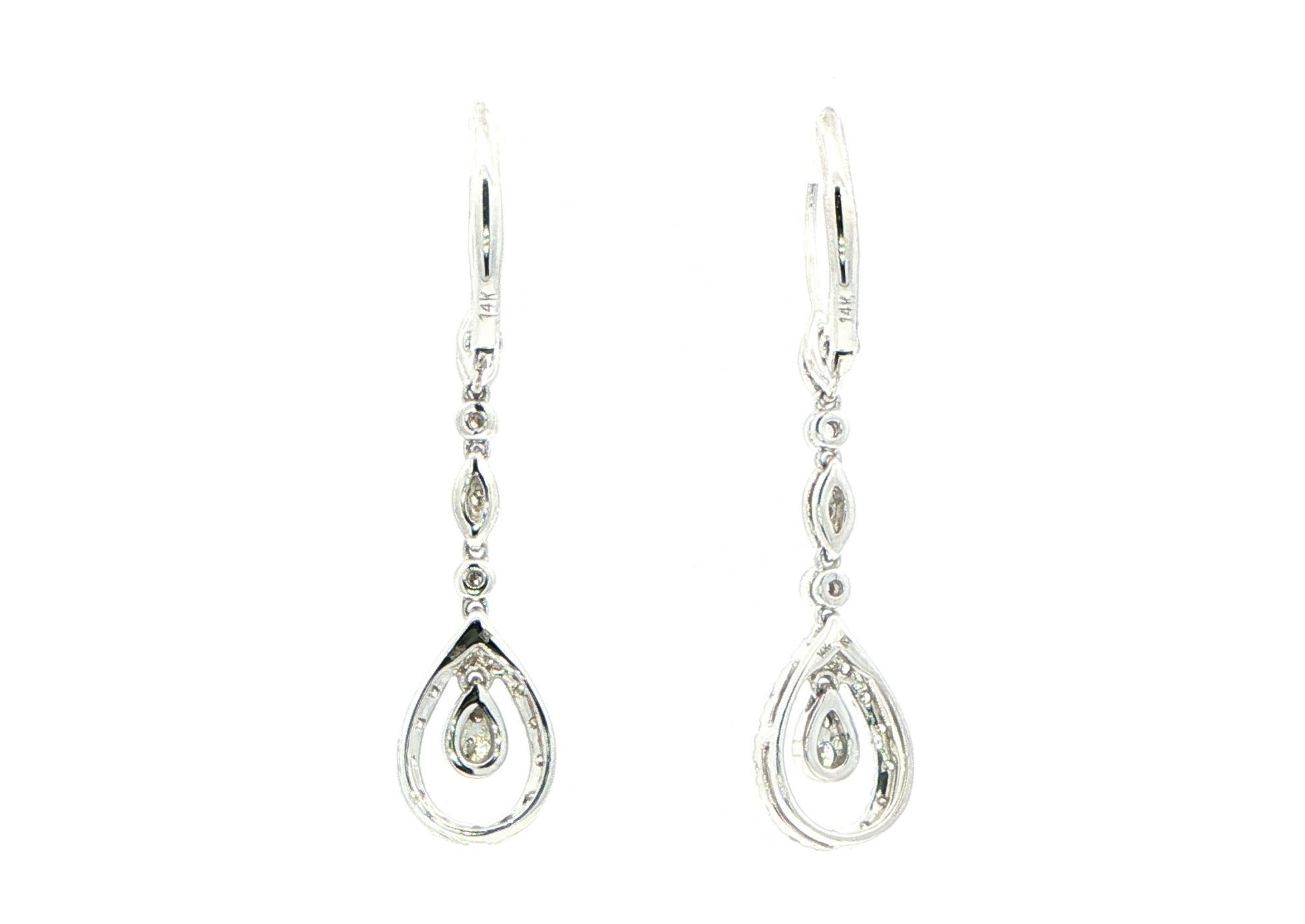 Teardrop and Pear-Shaped Diamond Dangle Earrings with Milgrain Details in White Gold (0.26cts TWT) back