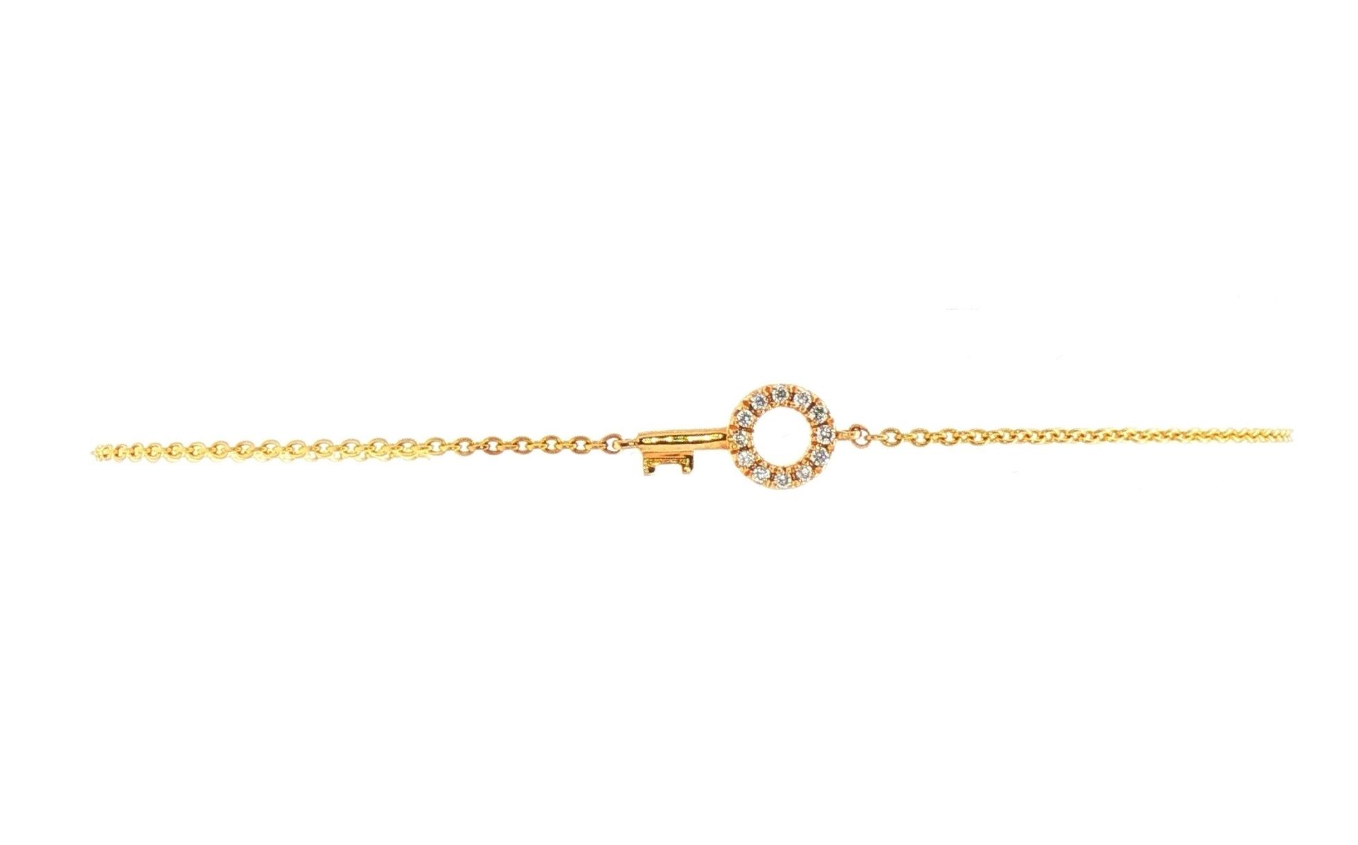 Diamond Key Charm Chain Bracelet in Yellow Gold (0.06cts TWT)