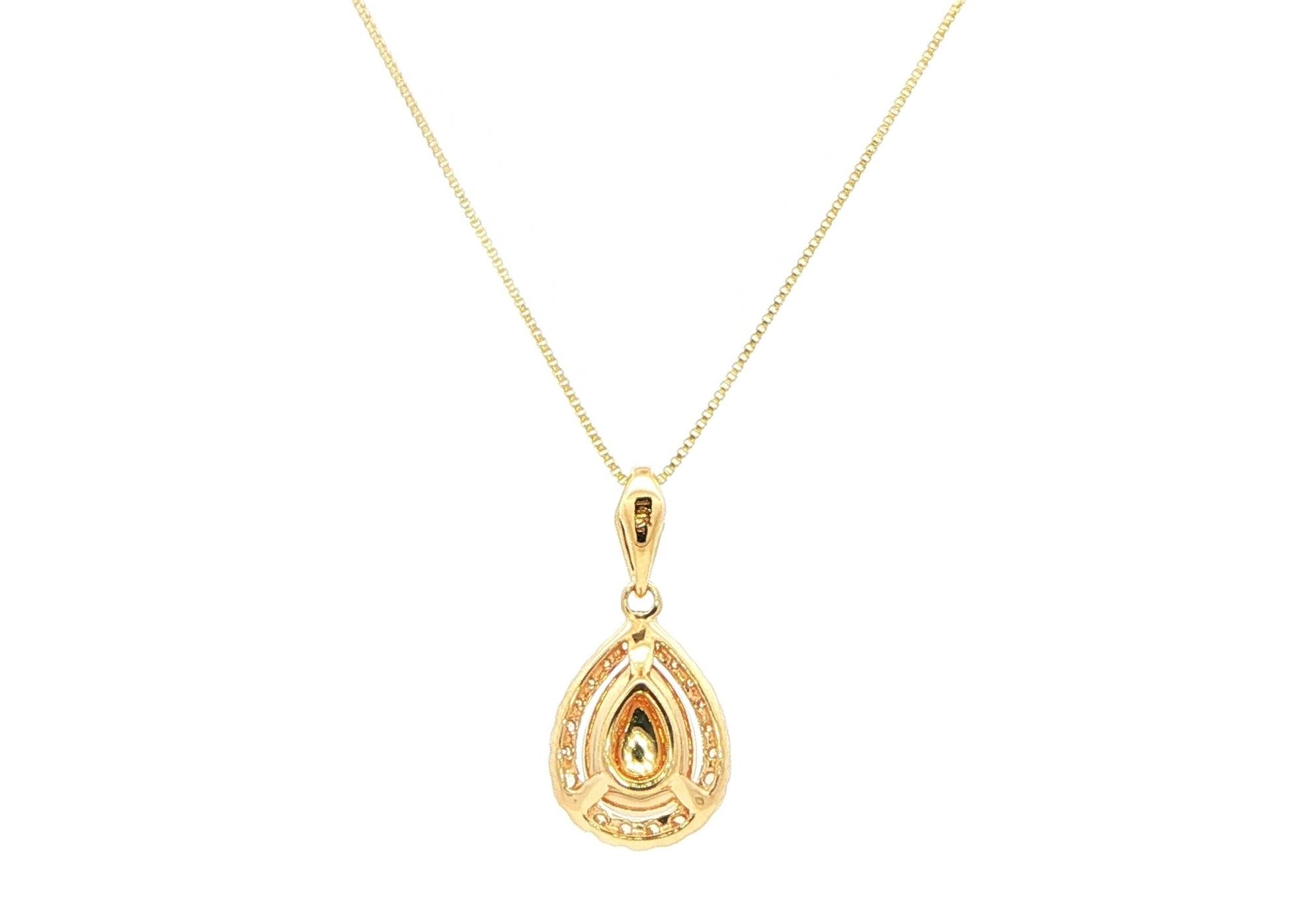 Halo Pear-Shaped Cabochon Opal Necklace in Yellow Gold (0.30cts TWT) back