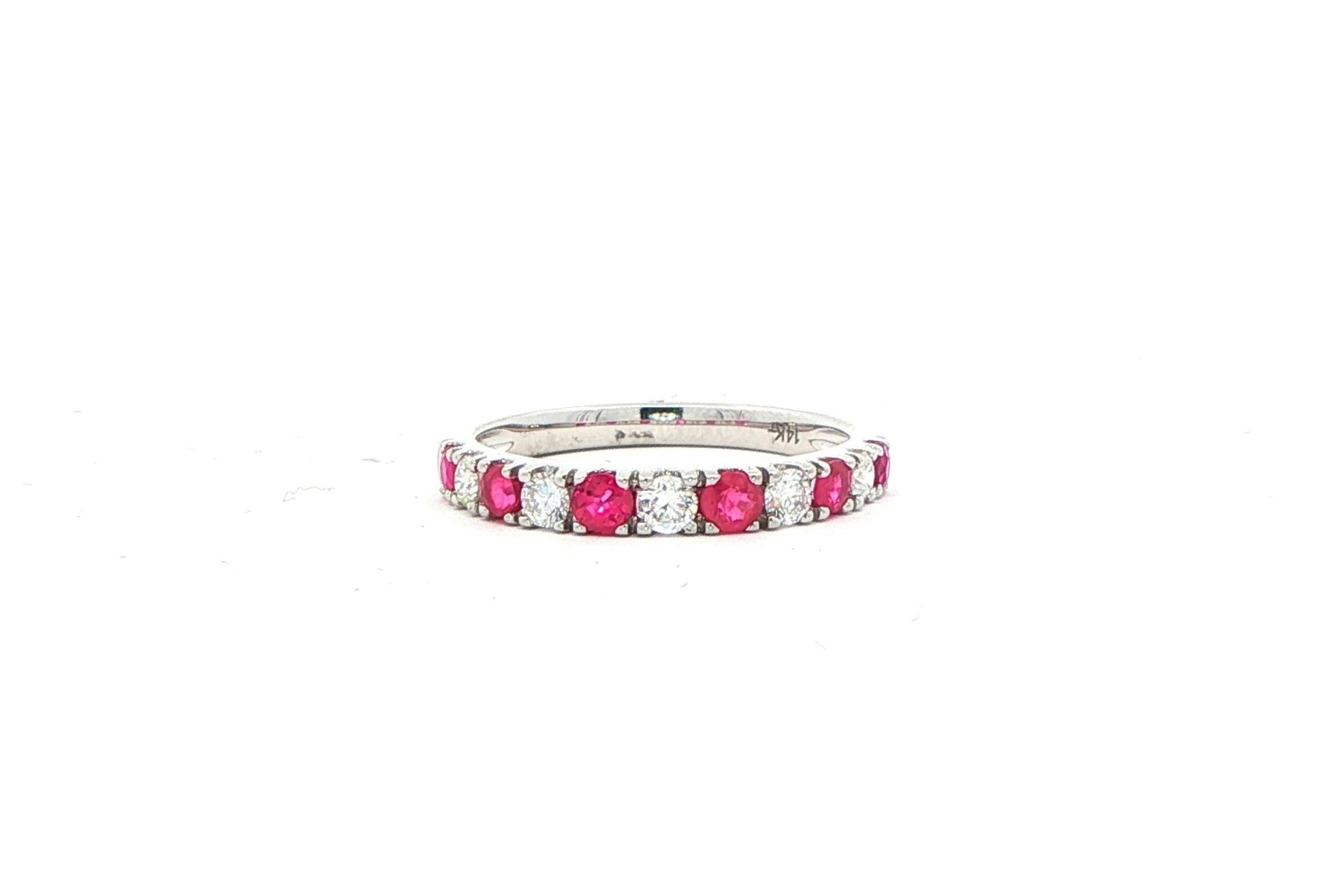 Alternating Ruby and Diamond Ring in White Gold (0.89cts TWT)
