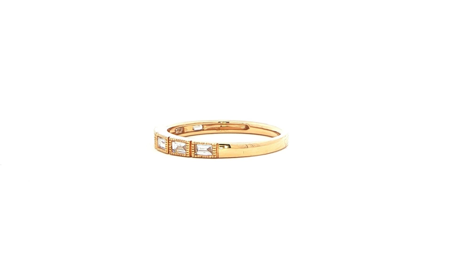 Bezel-set Baguette-cut Diamond Ring with Milgrain Detail in Yellow Gold (0.40cts TWT) side