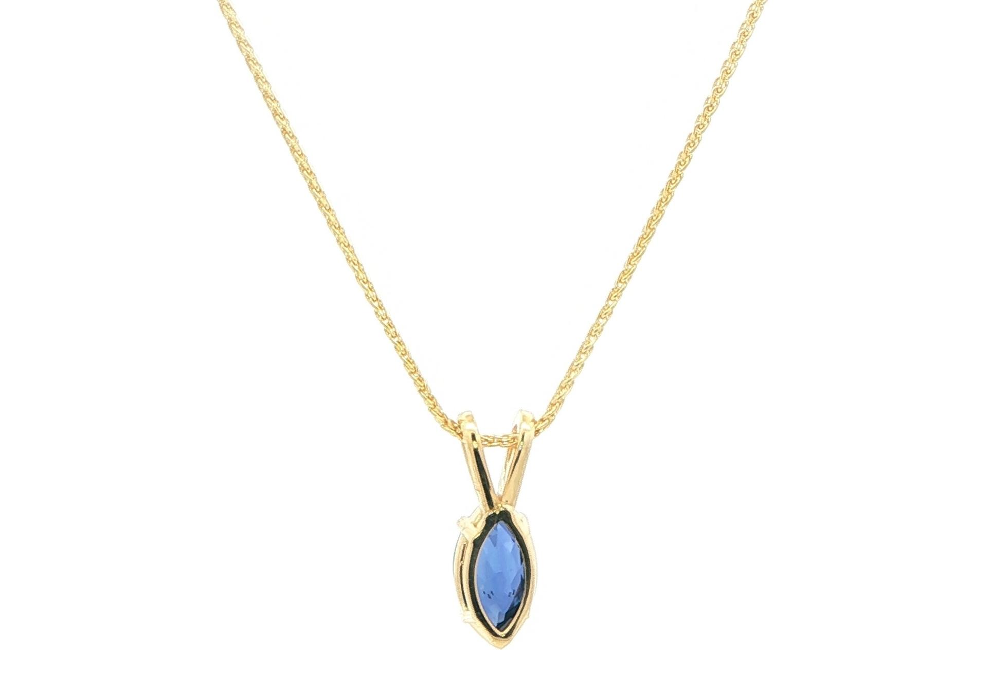 Solitaire Marquise-cut Montana Yogo Sapphire Necklace with Rabbit Ear Bail in Yellow Gold (1.05cts) back
