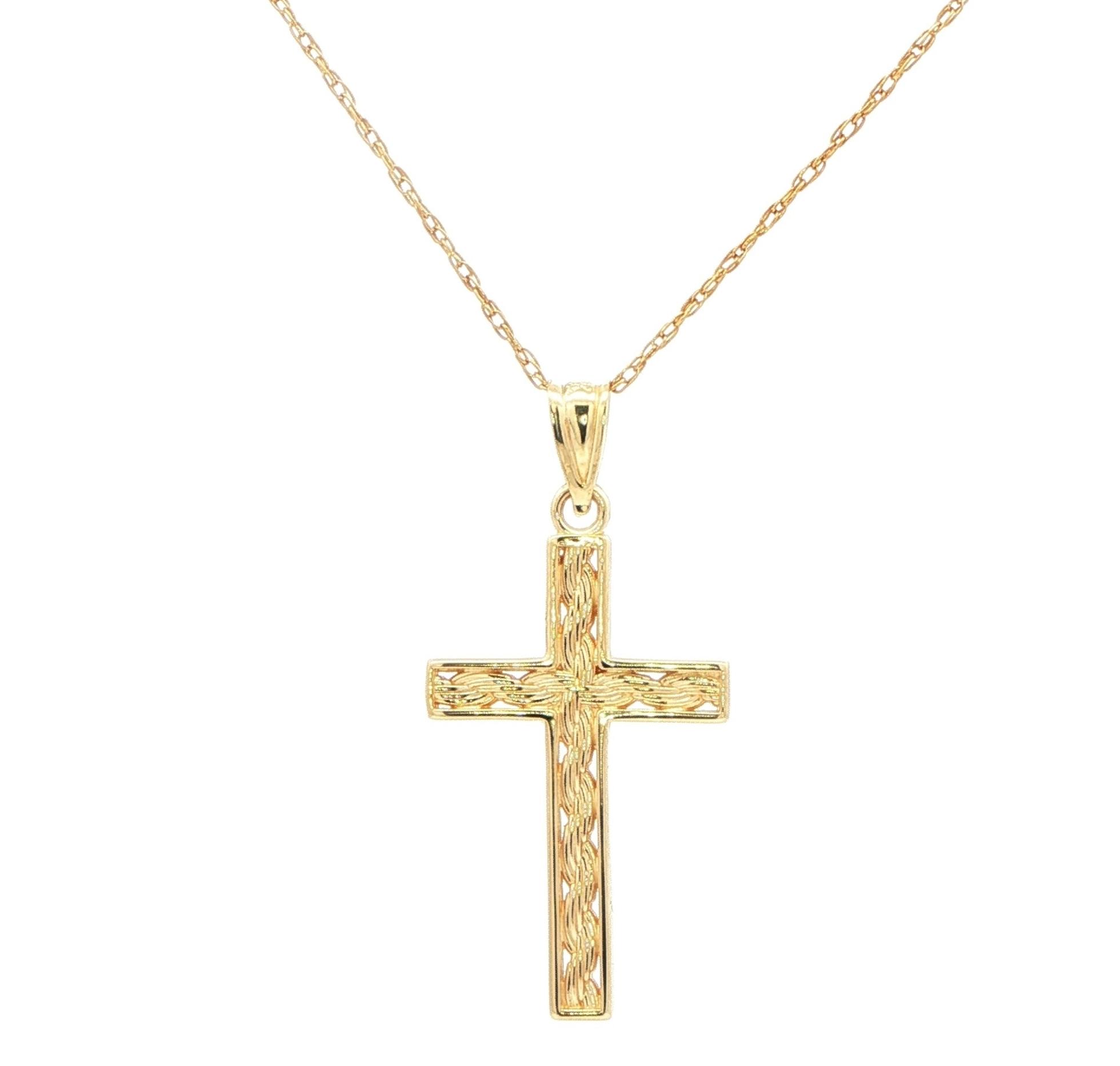 Estate Piece: Cross Necklace with Intricate Engraving Design Yellow Gold 