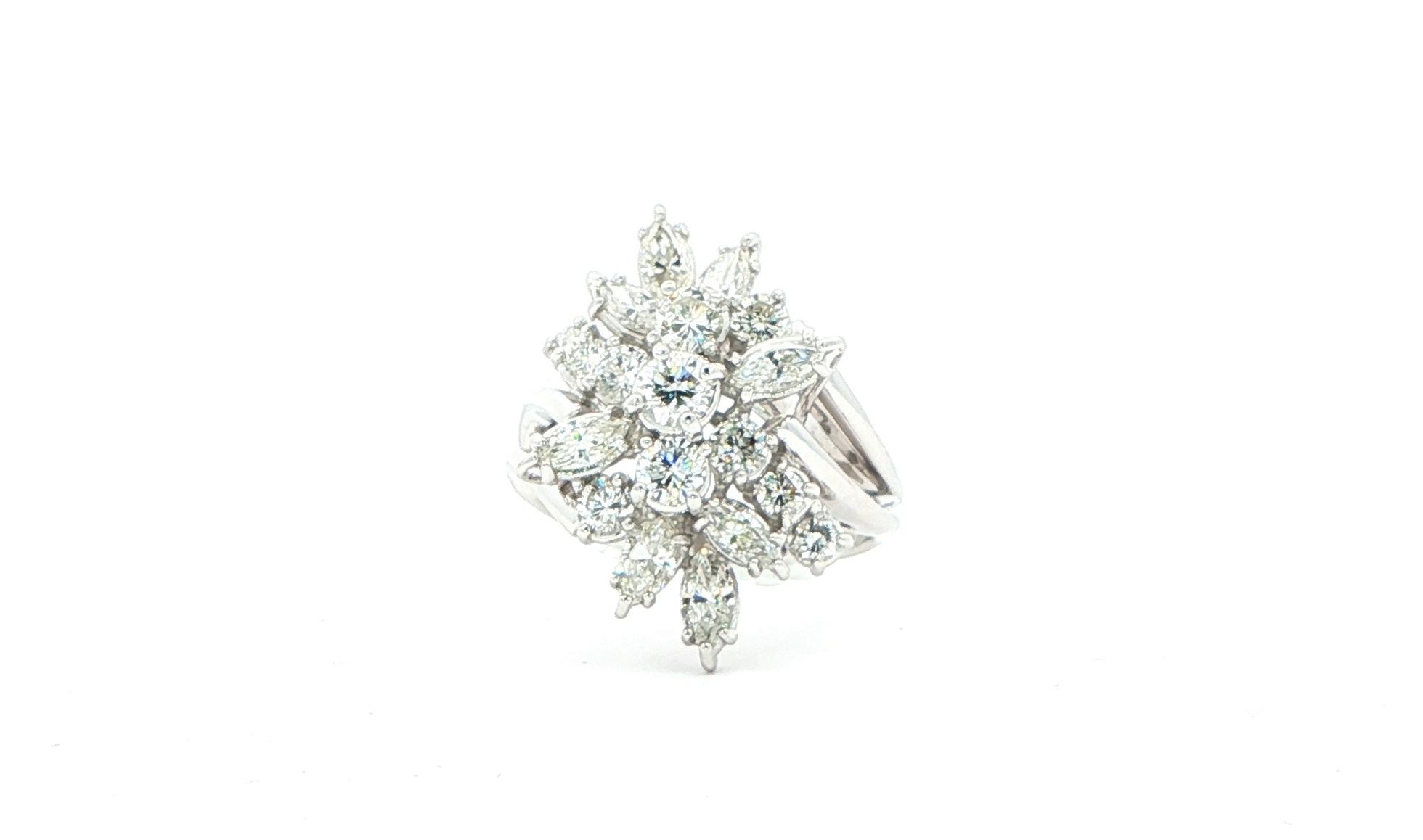Estate Piece: Marquise and Round Diamond Cluster Cocktail Ring in White Gold (1.75cts TWT)