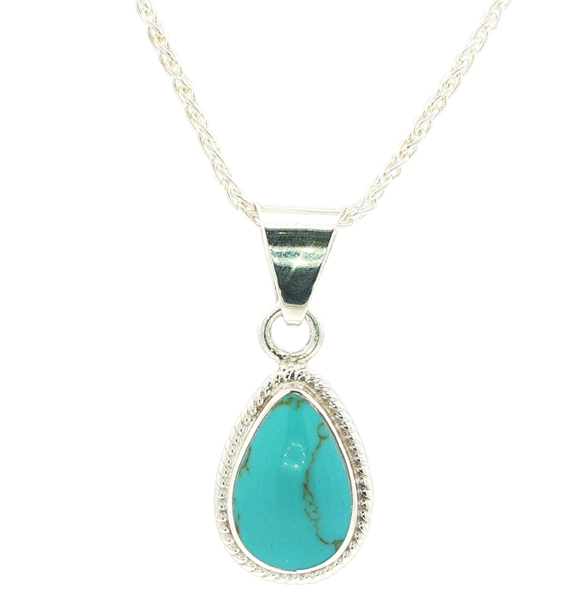 Estate Piece: Pear-Shaped Cabochon Turquoise Necklace in Sterling Silver 
