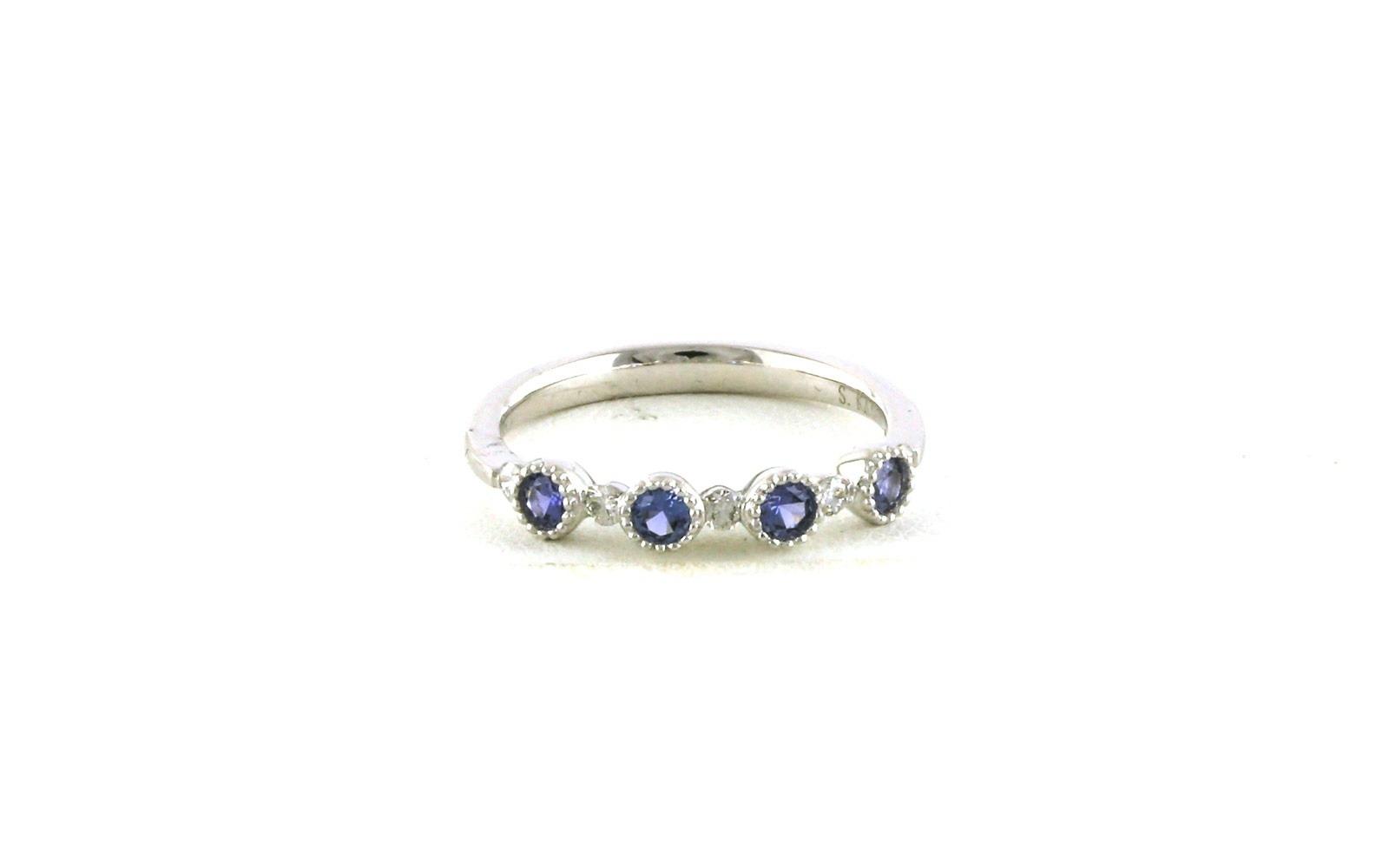 Alternating Montana Yogo Sapphire and Diamond with Milgrain Detail Ring in White Gold (0.45cts TWT)