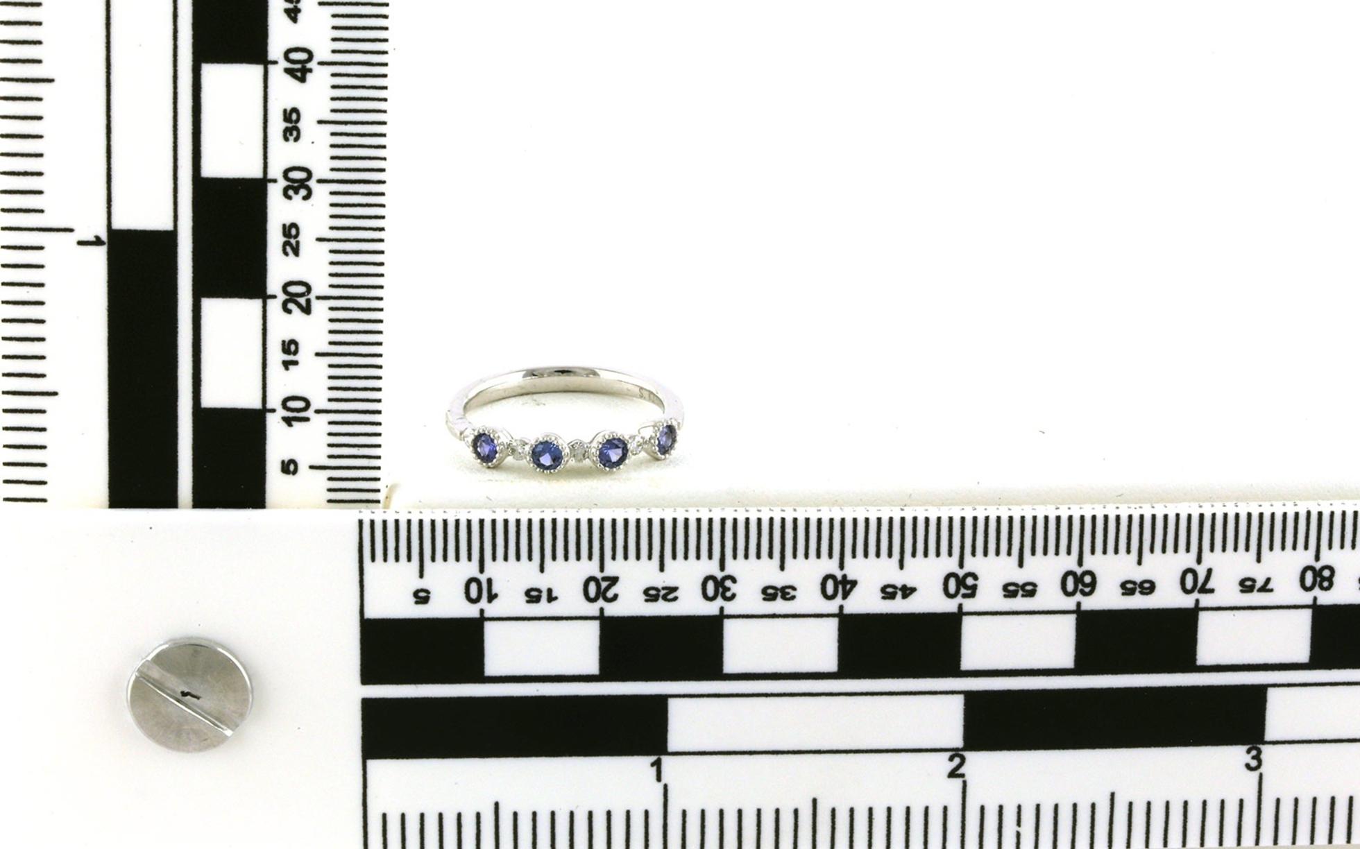 Alternating Montana Yogo Sapphire and Diamond with Milgrain Detail Ring in White Gold (0.45cts TWT) scale
