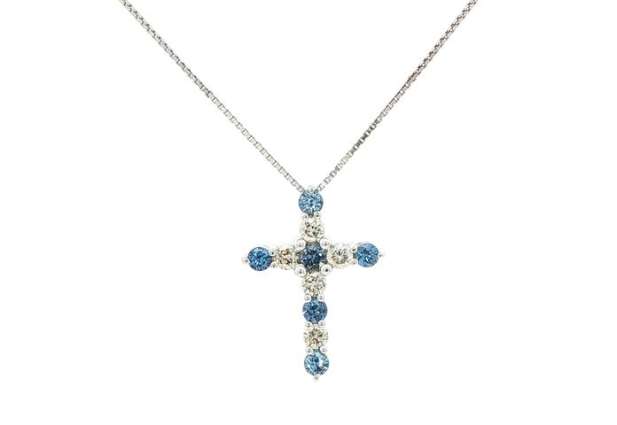 content/products/11-stone Alternating Montana Yogo Sapphire and Diamond Cross Necklace in White Gold (0.63cts TWT)