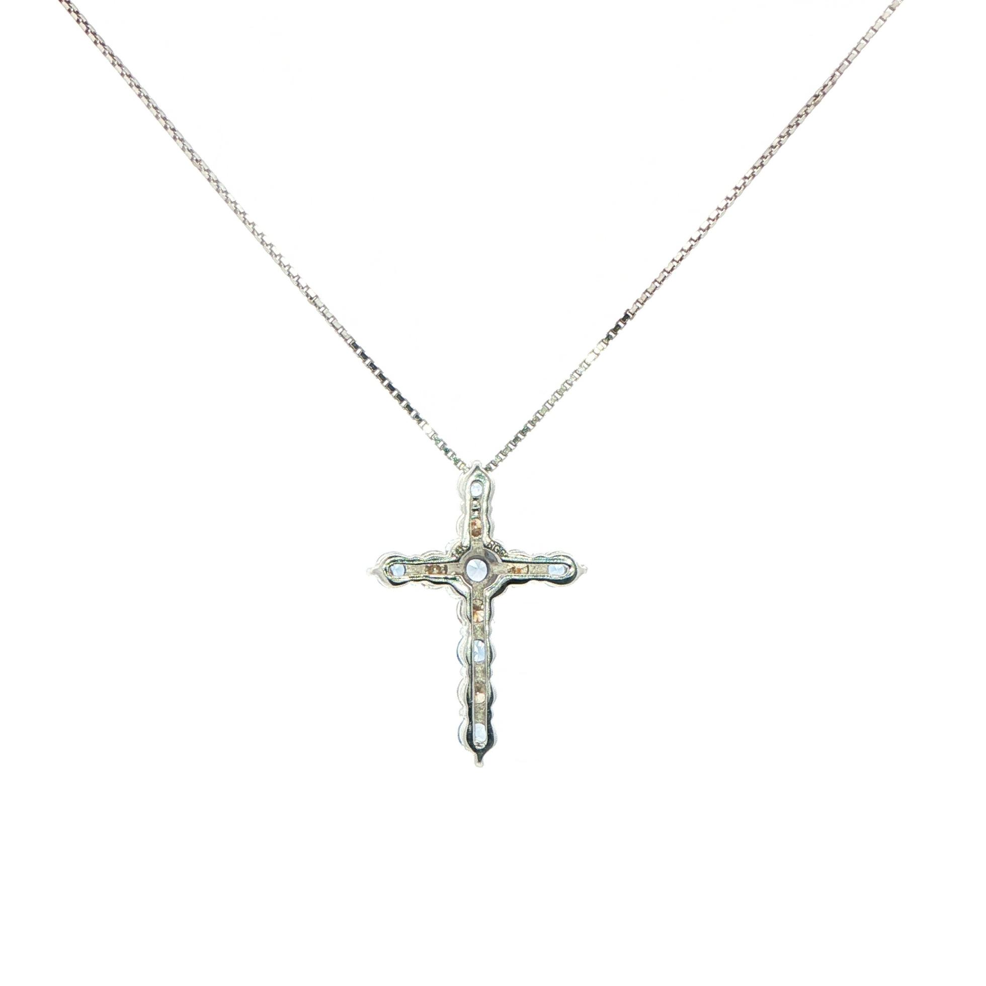 11-stone Alternating Montana Yogo Sapphire and Diamond Cross Necklace in White Gold (0.63cts TWT) back