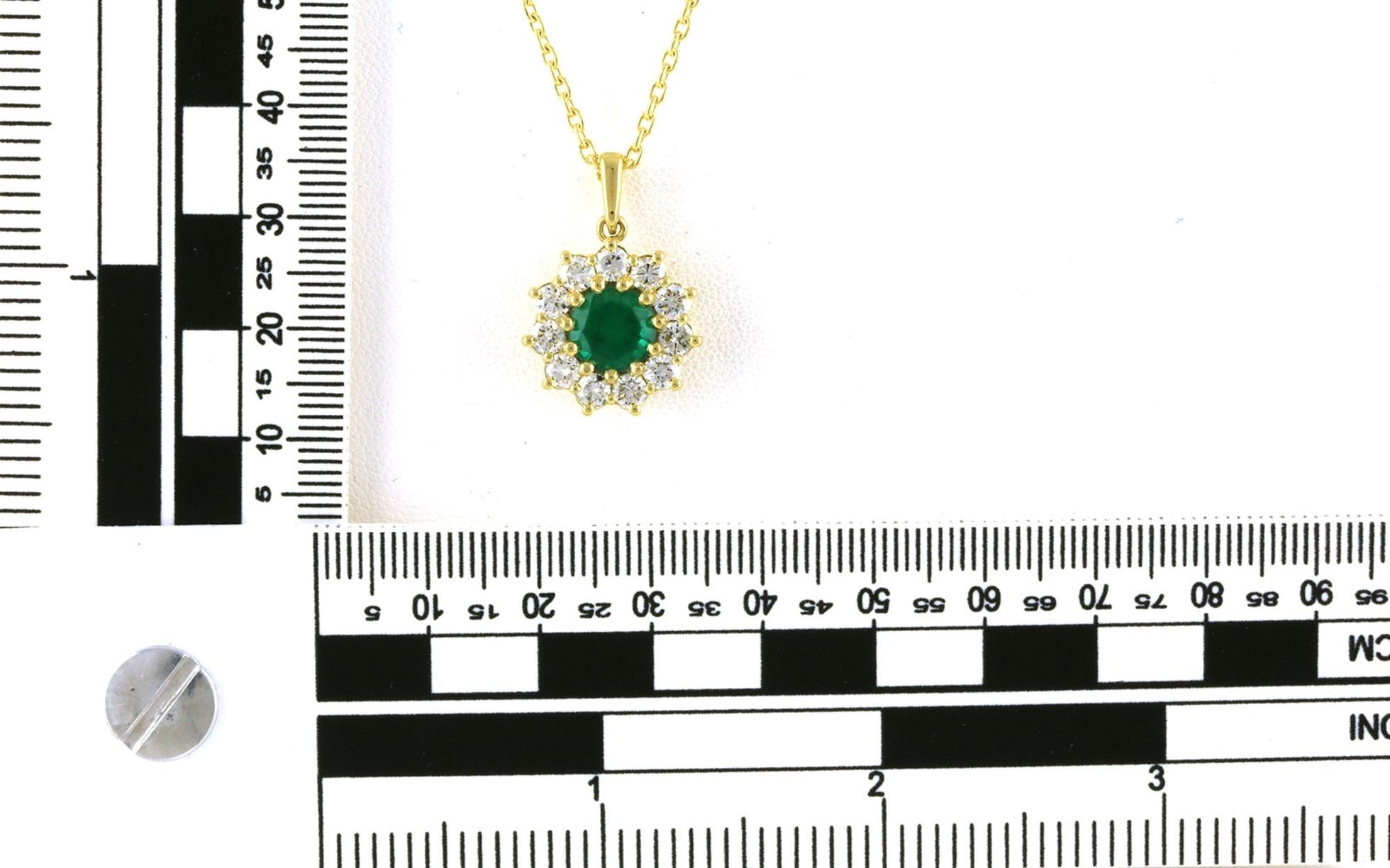 Emerald and Diamond Halo Necklace in Yellow Gold (3.17cts TWT) scale