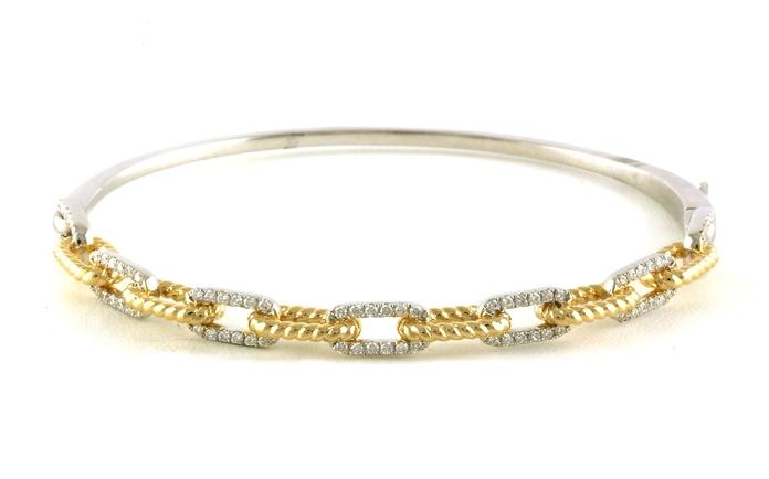 content/products/Two Tone Diamond Pave Textured Paperclip Link Hinged Bangle Bracelet in White and Yellow Gold (0.57cts TWT)