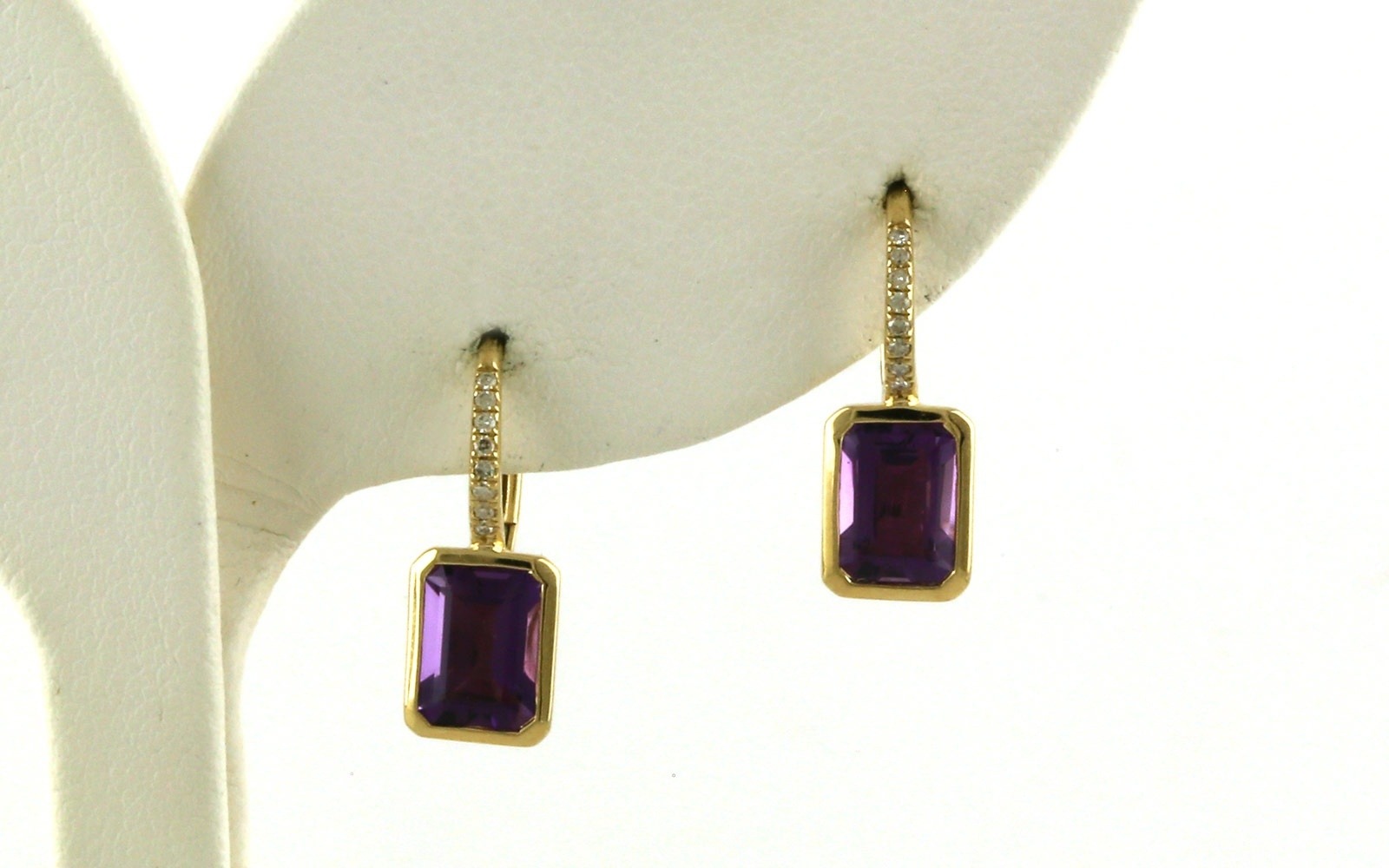 Bezel-Set Amethyst and Diamond Pave Leverback Earrings in Yellow Gold (1.89cts TWT)