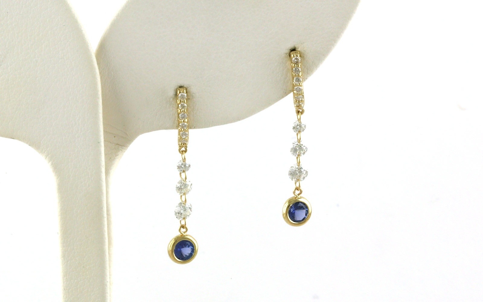 Bezel-Set Montana Yogo Sapphire and Diamond Pave and Drilled Dangle Earrings in Yellow Gold (1.11cts TWT)