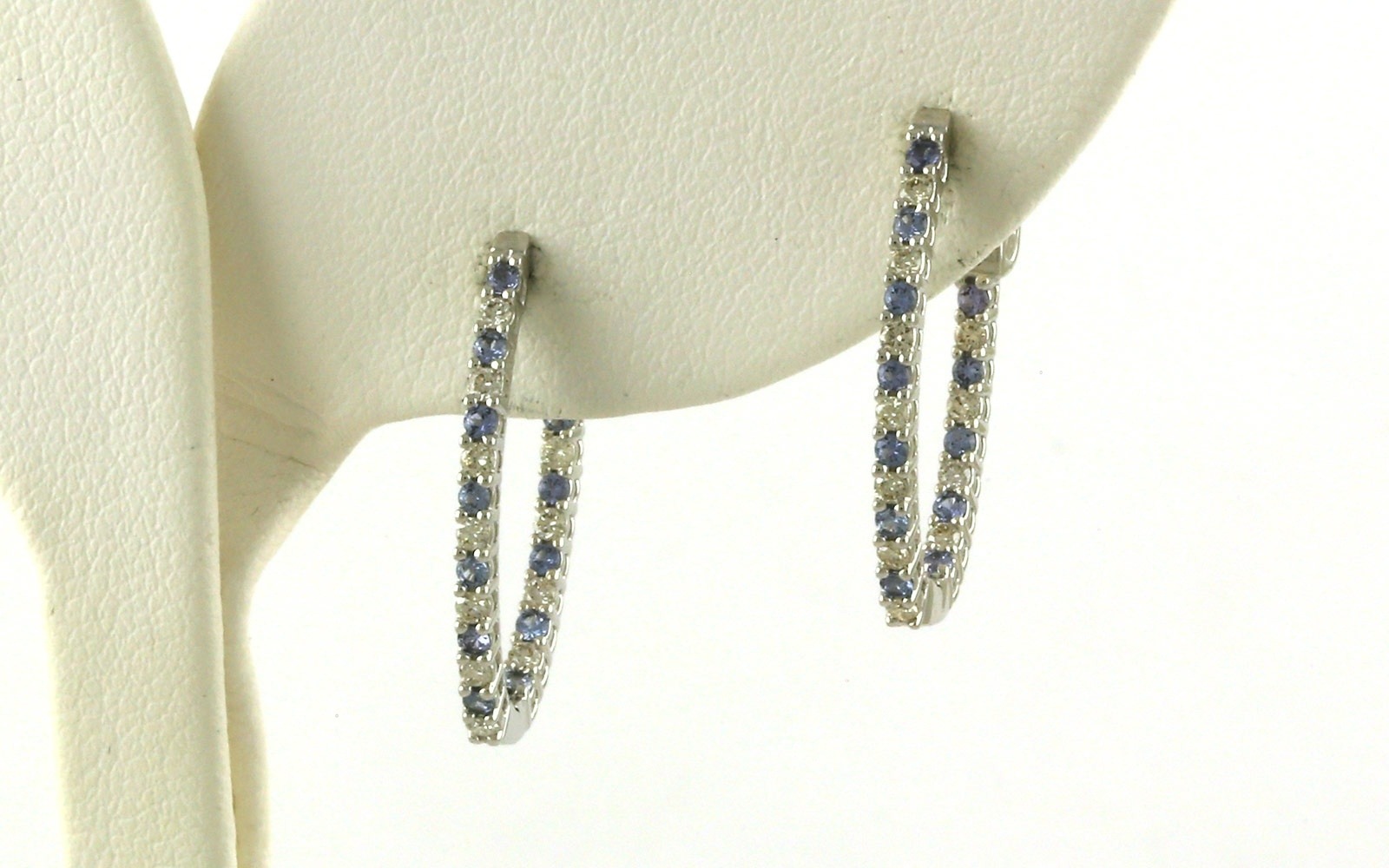 Alternating Montana Yogo Sapphire and Diamond Elongated Inside Outside Hoop Earrings in White Gold (0.58cts TWT)
