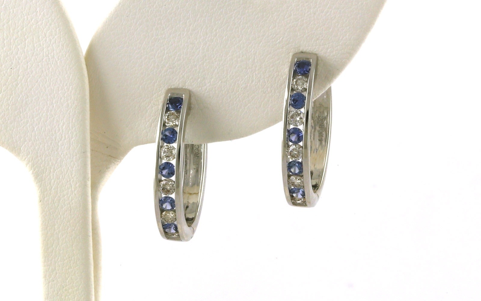 Alternating Channel-Set Montana Yogo Sapphire and Diamond Hoop Earrings in White Gold (1.25cts TWT)