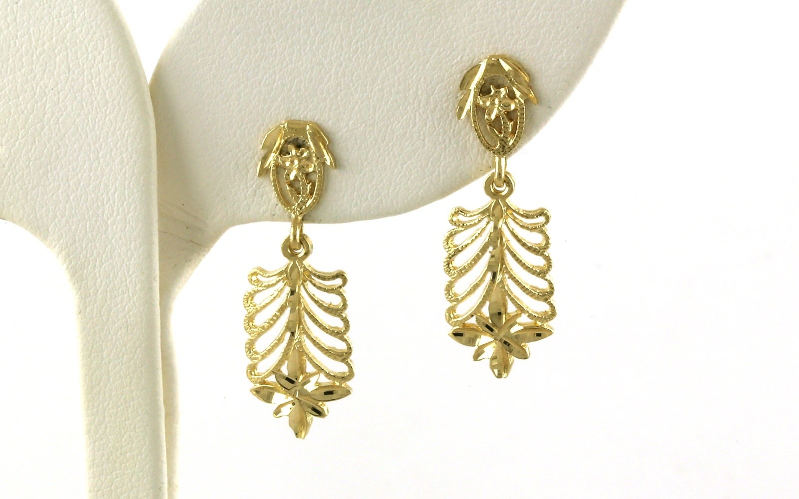 Estate Piece: Leaf Dangle Stud Earrings in Yellow Gold