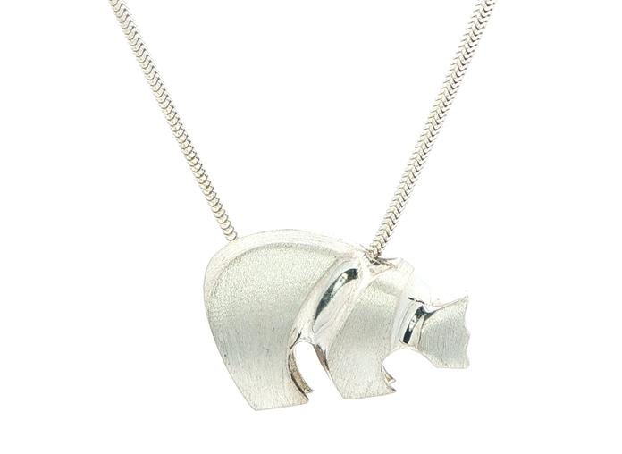 content/products/Estate Piece: Bear Charm Necklace with Satin and Polished Finishes in Sterling Silver