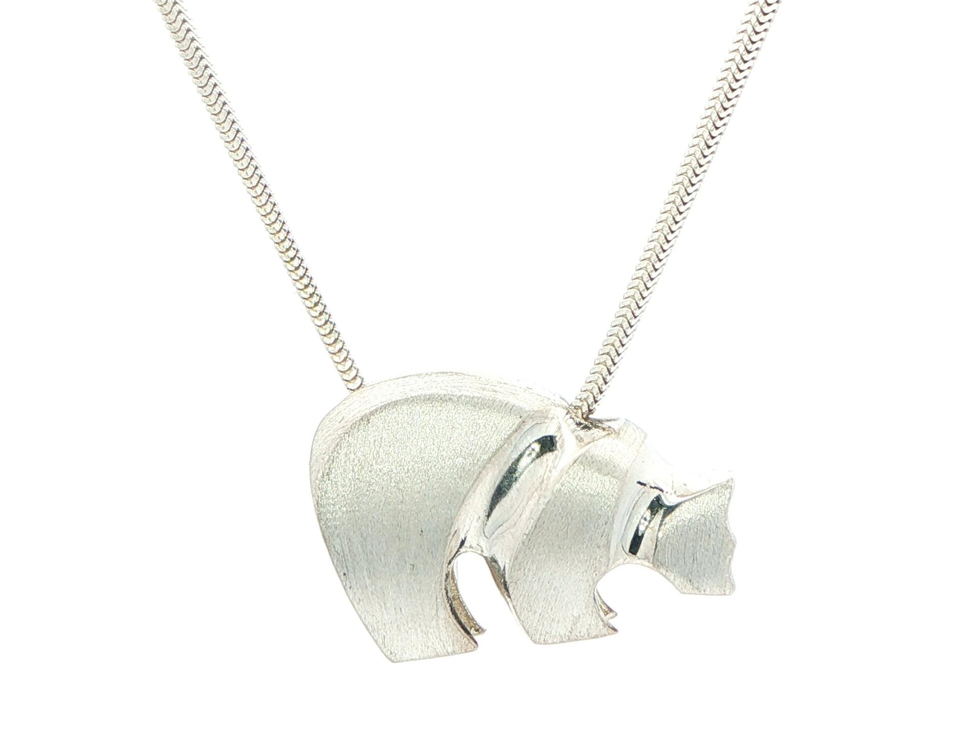 Estate Piece: Bear Charm Necklace with Satin and Polished Finishes in Sterling Silver 