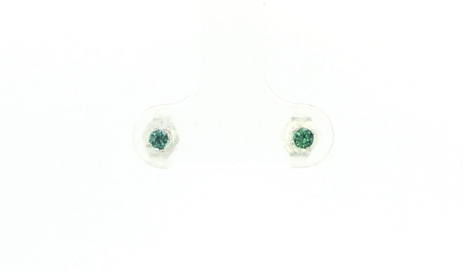 Blue-Green Montana Sapphire Stud Earrings in 4-Prong Settings in Sterling Silver (0.15cts TWT)