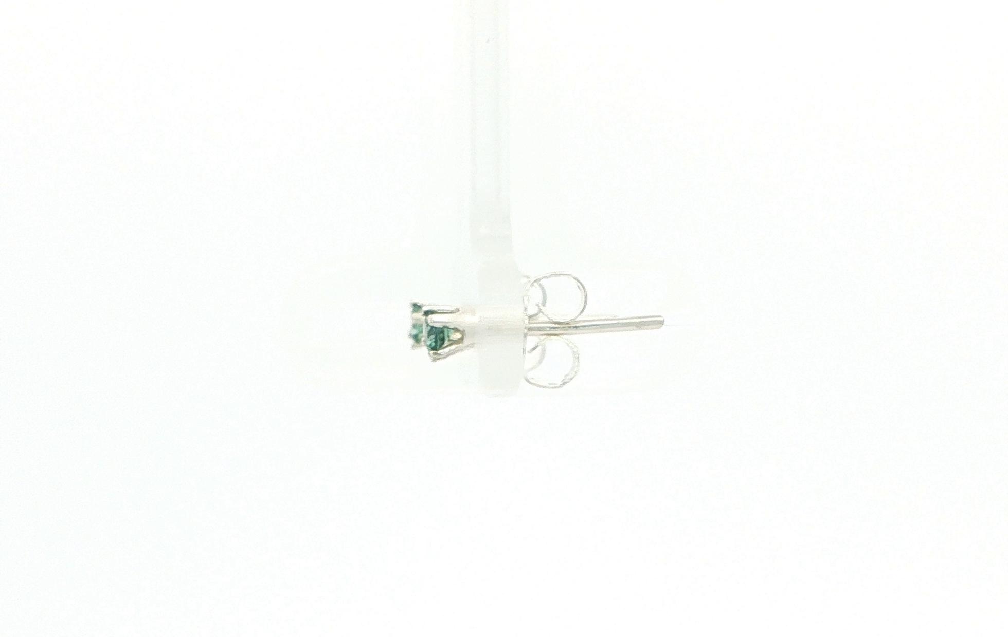 Blue-Green Montana Sapphire Stud Earrings in 4-Prong Settings in Sterling Silver (0.15cts TWT) side