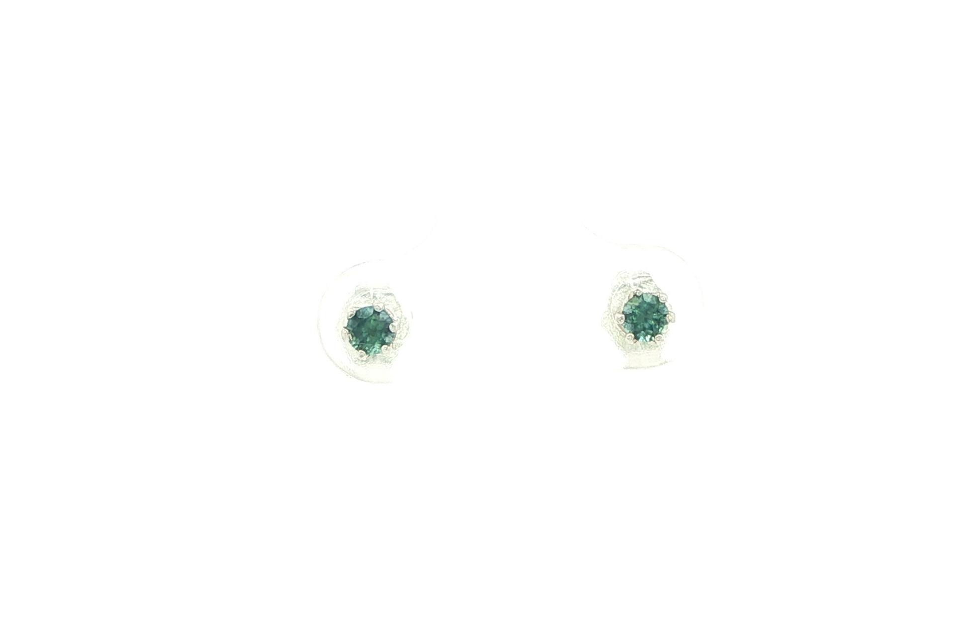 Bluish Green Montana Sapphire Stud Earrings in 6-Prong Settings in Sterling Silver (0.25cts TWT)