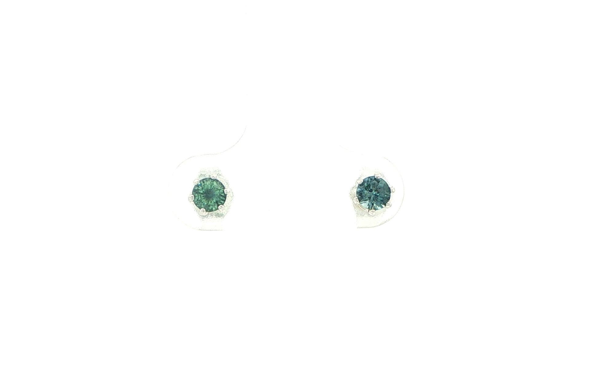 Blue Green Montana Sapphire Stud Earrings in 6-Prong Setting in Sterling Silver (0.45cts TWT)