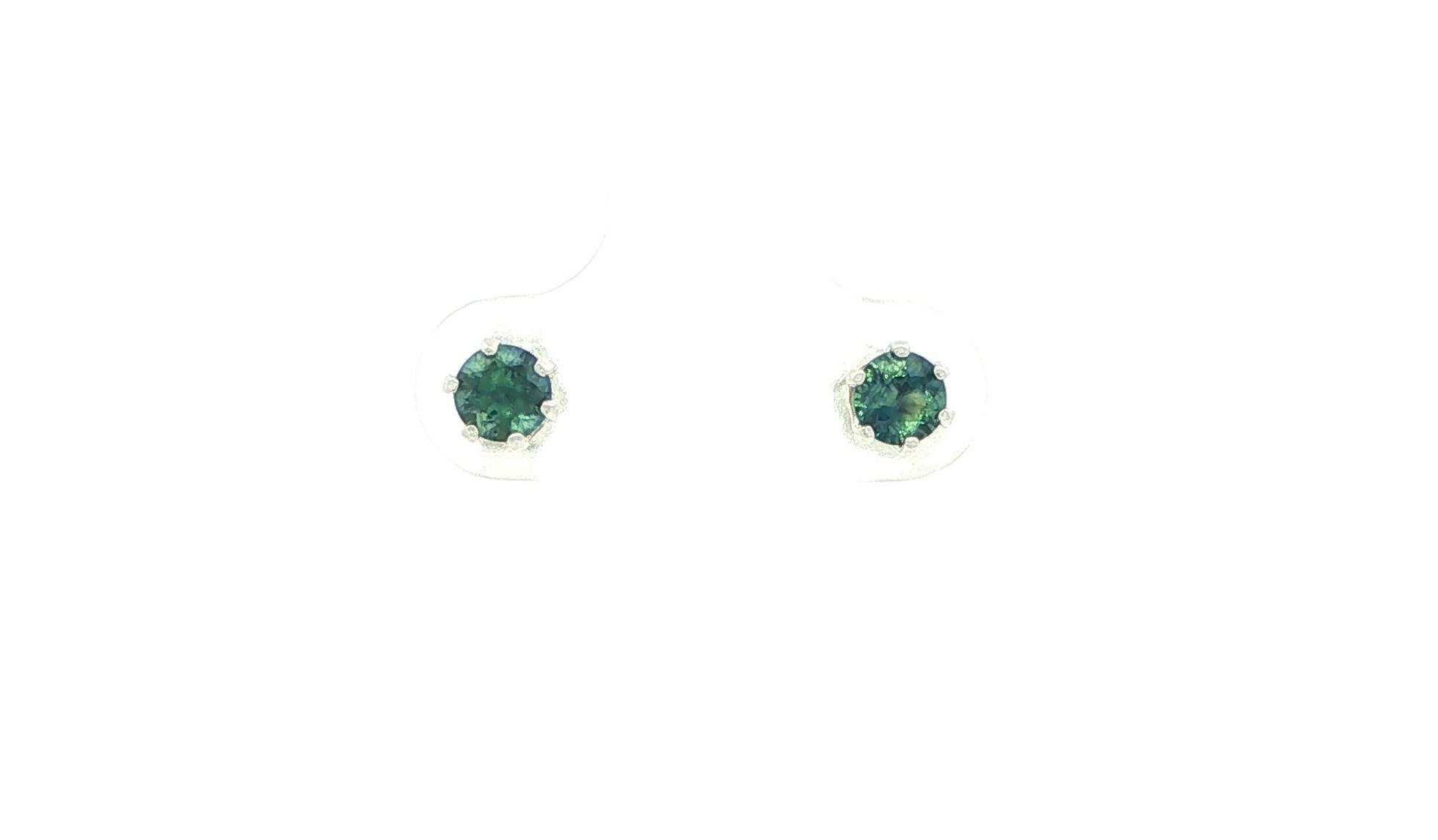Blue-Green Montana Sapphire Stud Earrings in 6-Prong Settings in Sterling Silver (0.60cts TWT)
