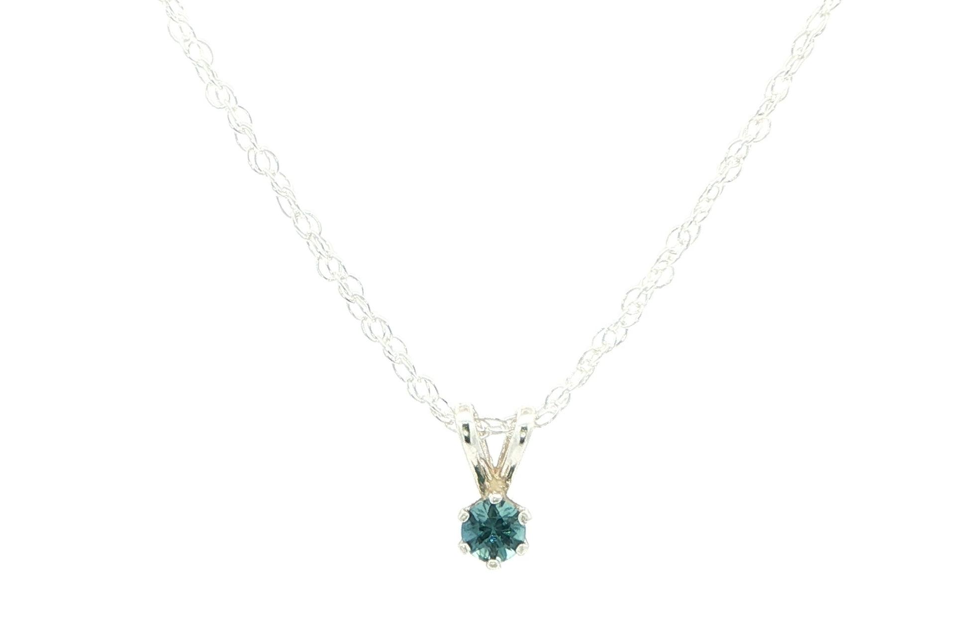 Blue Green Montana Sapphire Solitaire Necklace with Rabbit Ear Bail in Sterling Silver (0.30cts)