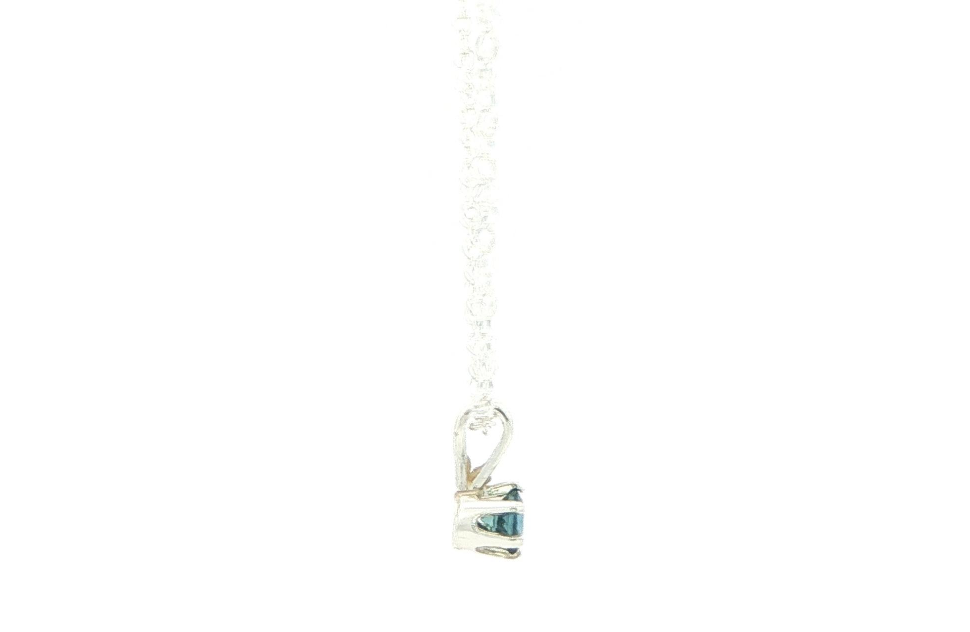 Blue Green Montana Sapphire Solitaire Necklace with Rabbit Ear Bail in Sterling Silver (0.30cts) side