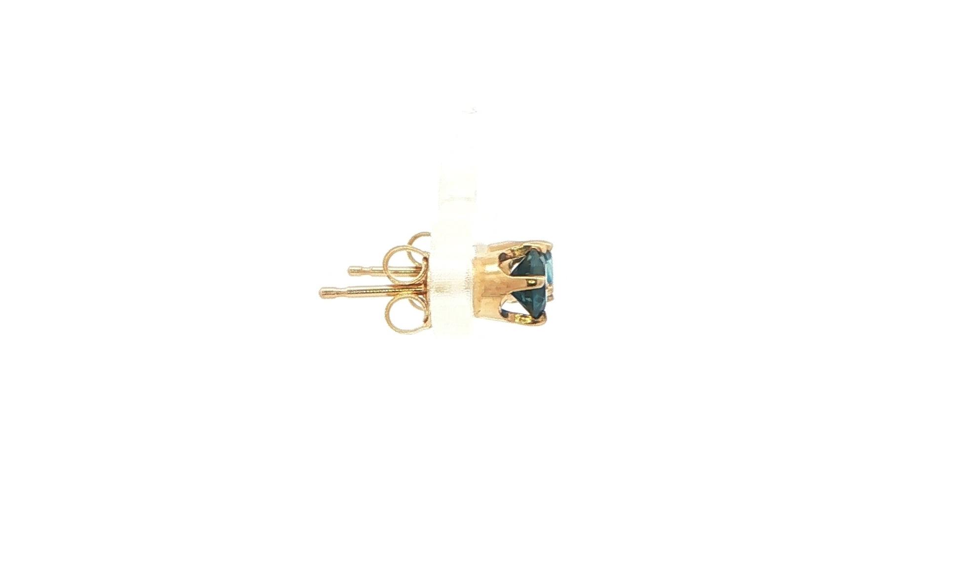 Greenish Blue Montana Sapphire Stud Earrings in 4-Prong Settings in Yellow Gold (0.70cts TWT) side