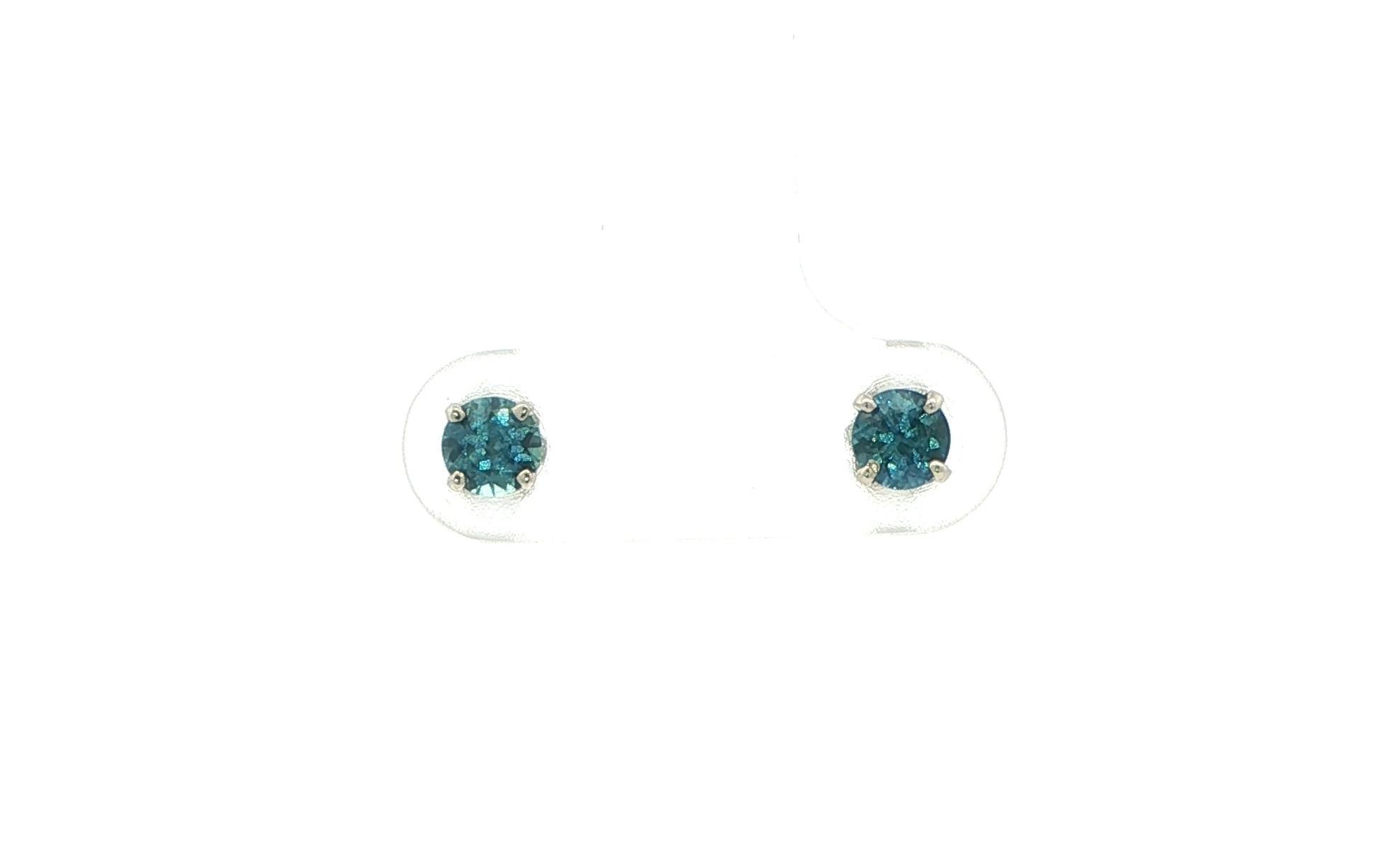 Greenish Blue Montana Sapphires Stud Earrings in 4-Prong Settings in White Gold (0.61cts TWT)