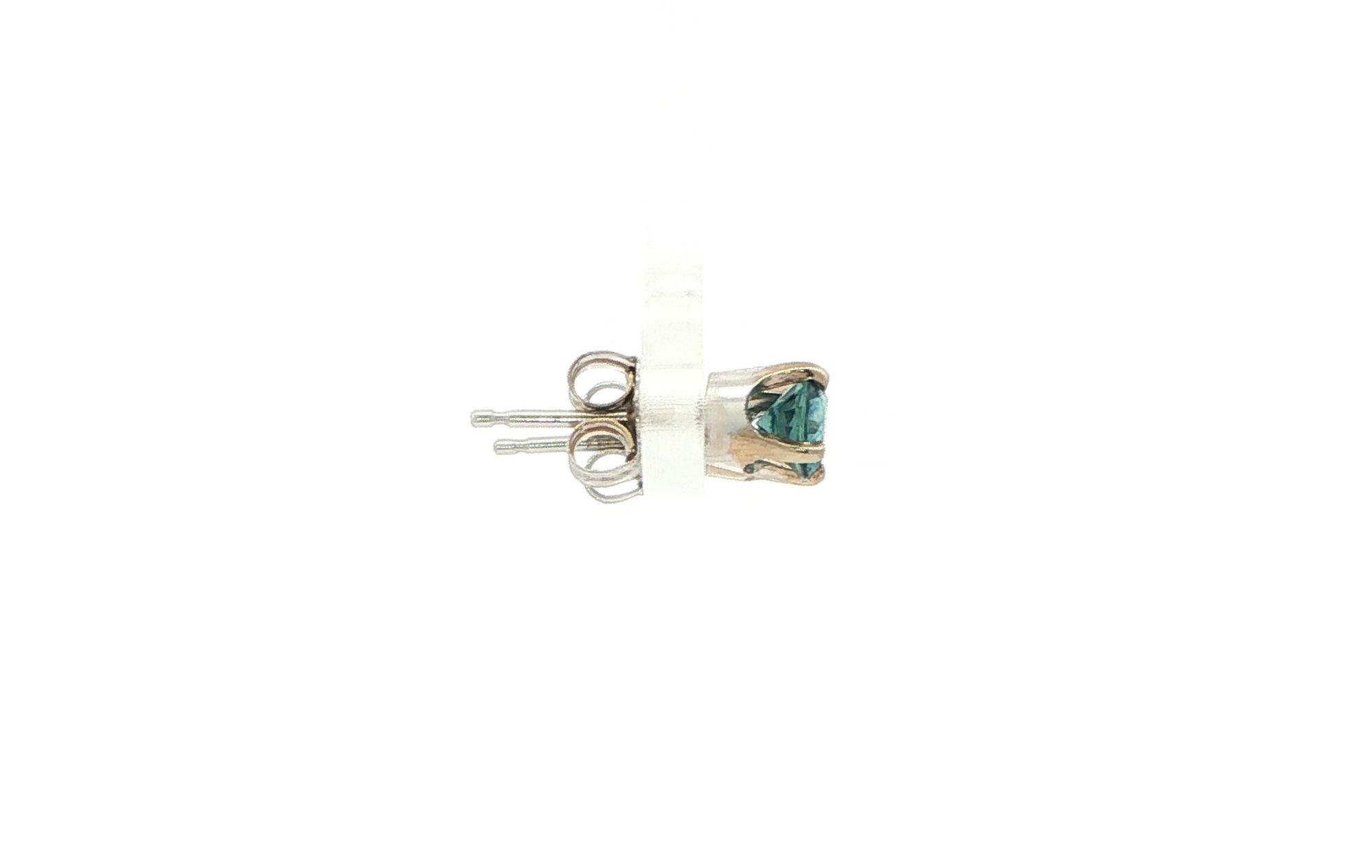 Blue Green Montana Sapphire Stud Earrings in 4-Prong Settings in Yellow Gold (0.76cts TWT) side