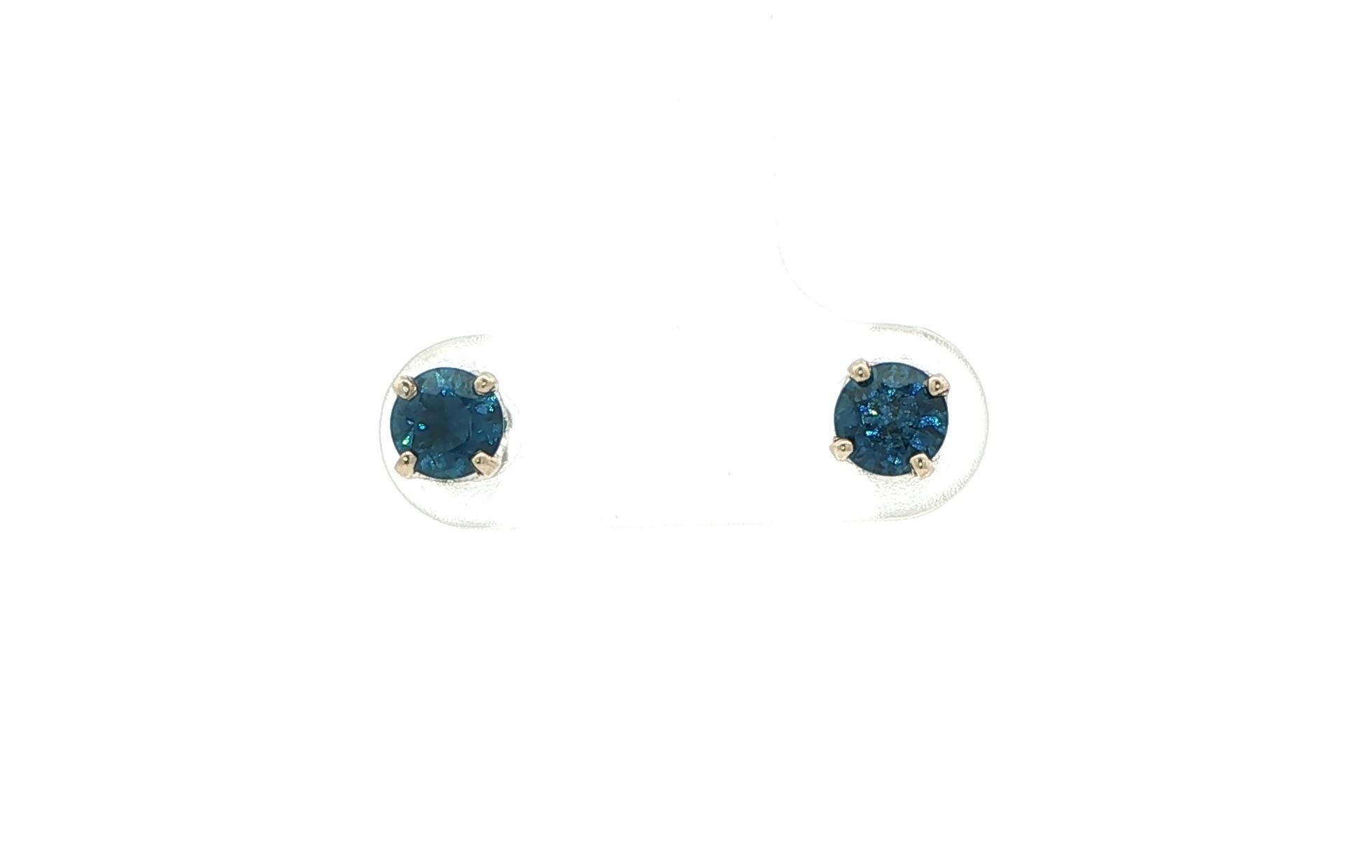 Blue Montana Sapphire Stud Earrings in 4-Prong Settings in White Gold  (0.86cts TWT)