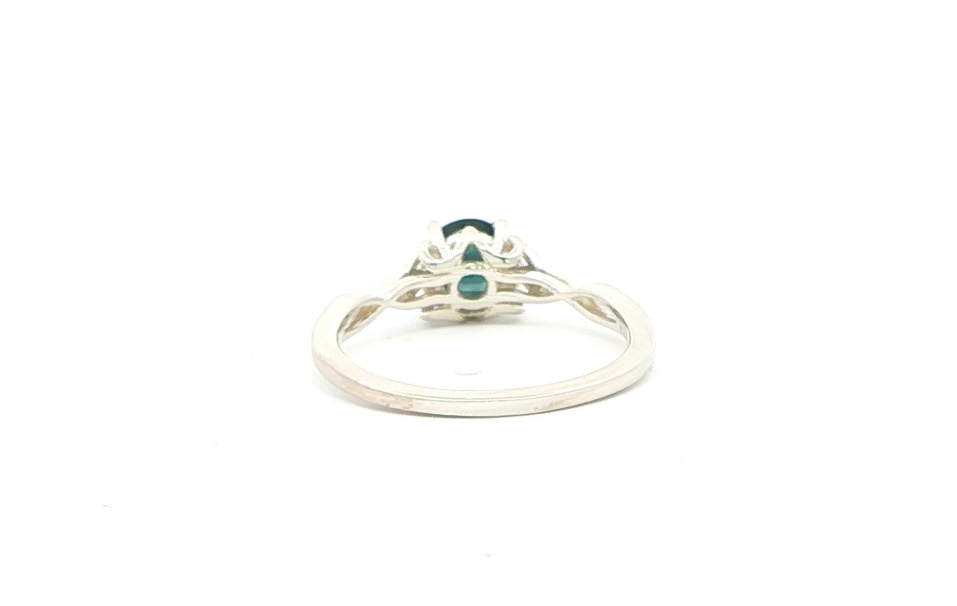 Solitaire Woven Celtic Knot Blue-Green Montana Sapphire Ring in Sterling Silver (0.85cts) back