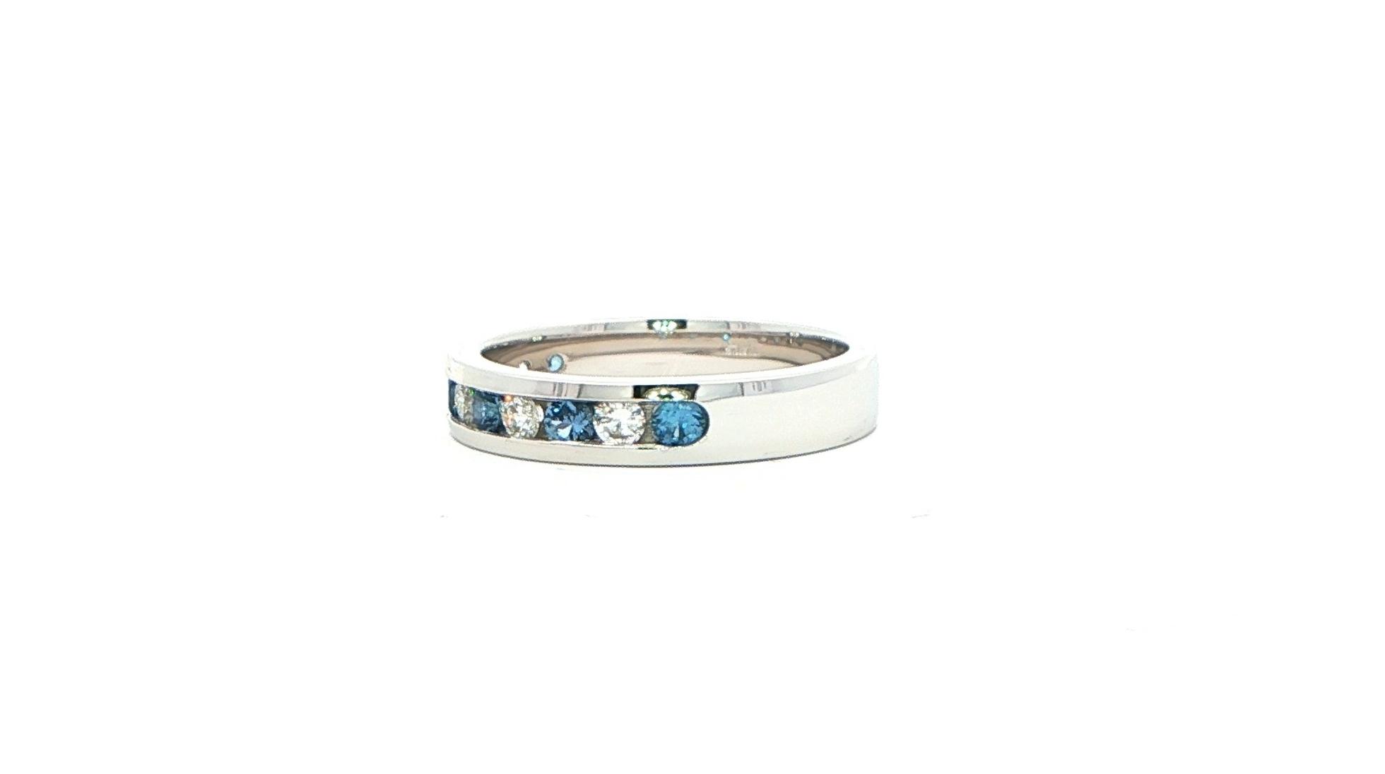 11-Stone Alternating Montana Yogo Sapphire and Diamond Channel-Set Ring in White Gold (0.61cts TWT) side