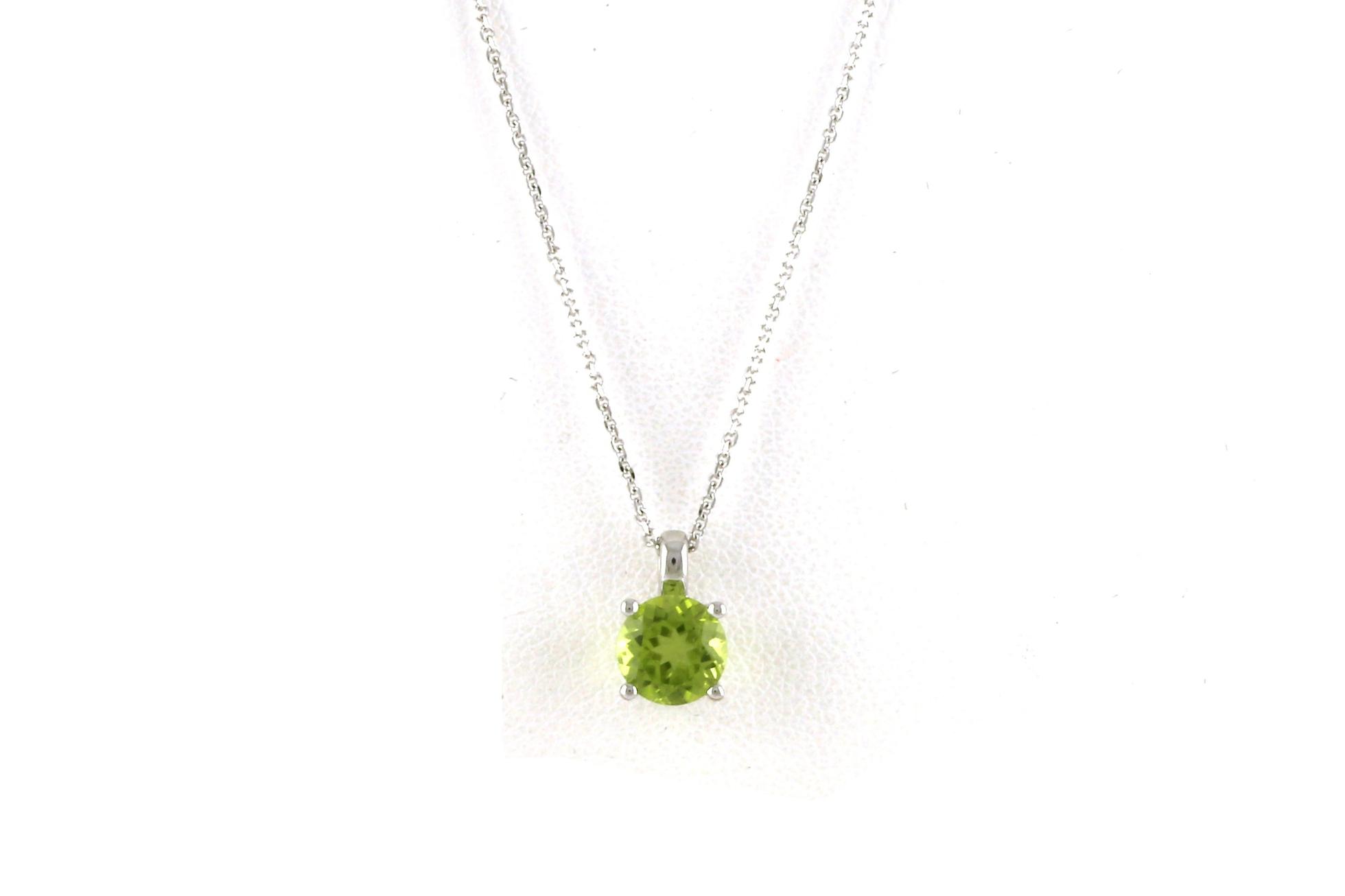 Peridot Solitaire Necklace in White Gold (0.95ct)