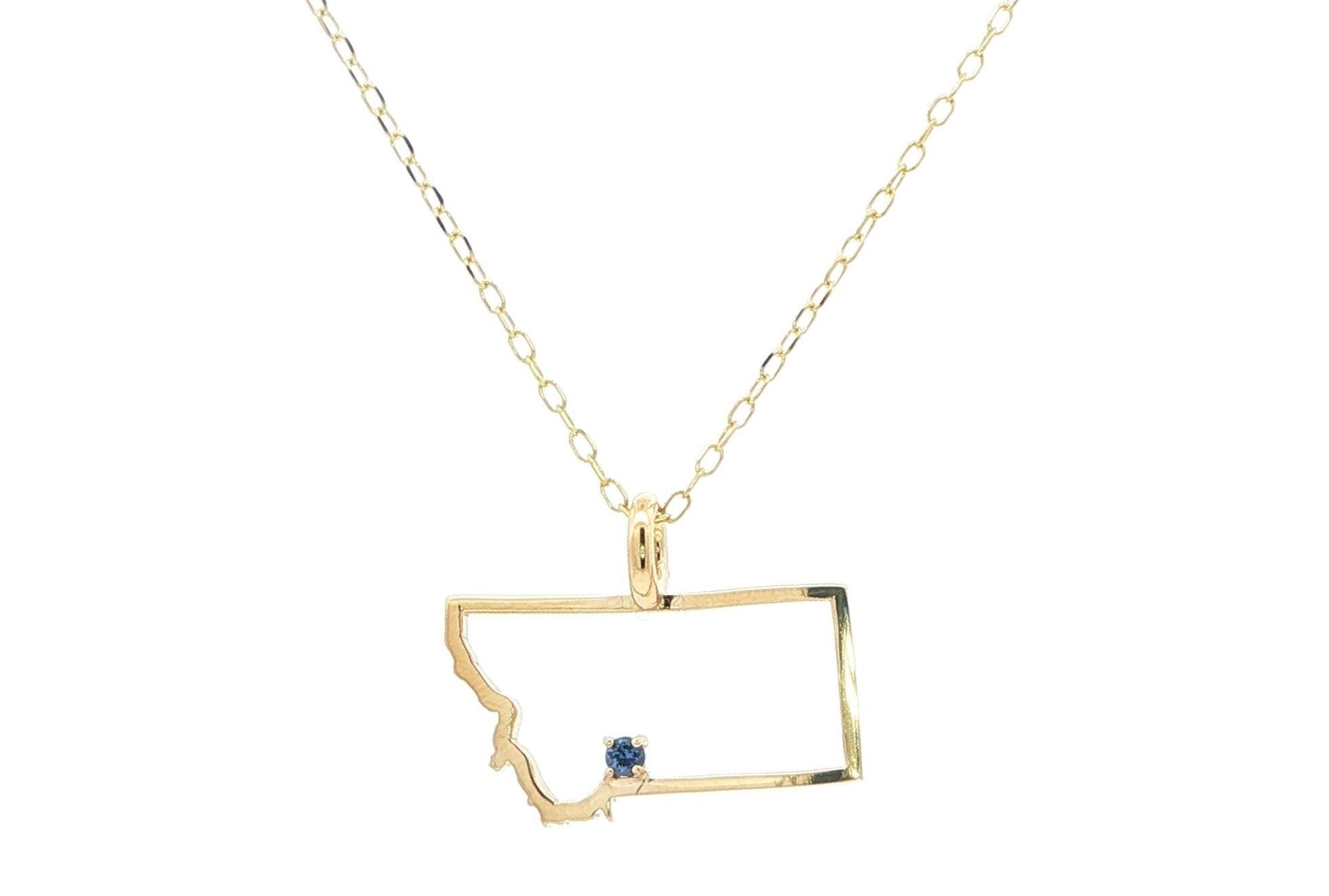 State of Montana Outline Necklace with Montana Yogo Sapphire in Yellow Gold (0.03cts)