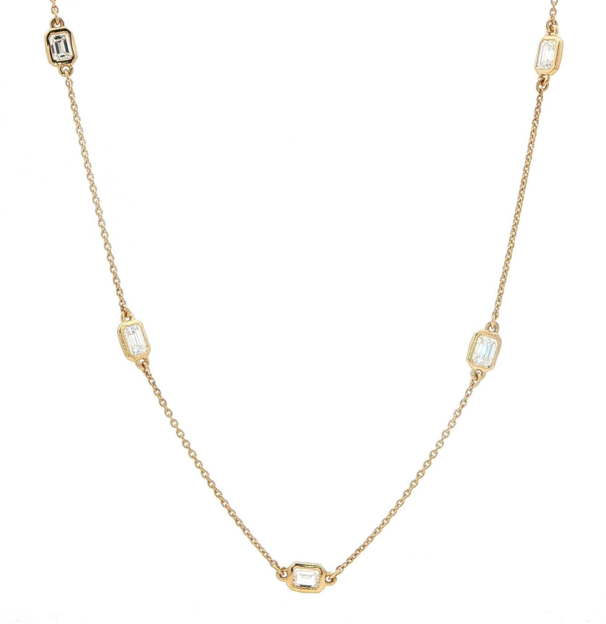 9-Stone Emerald-Cut Diamond by the Yard Necklace in Yellow Gold (1.00cts TWT)