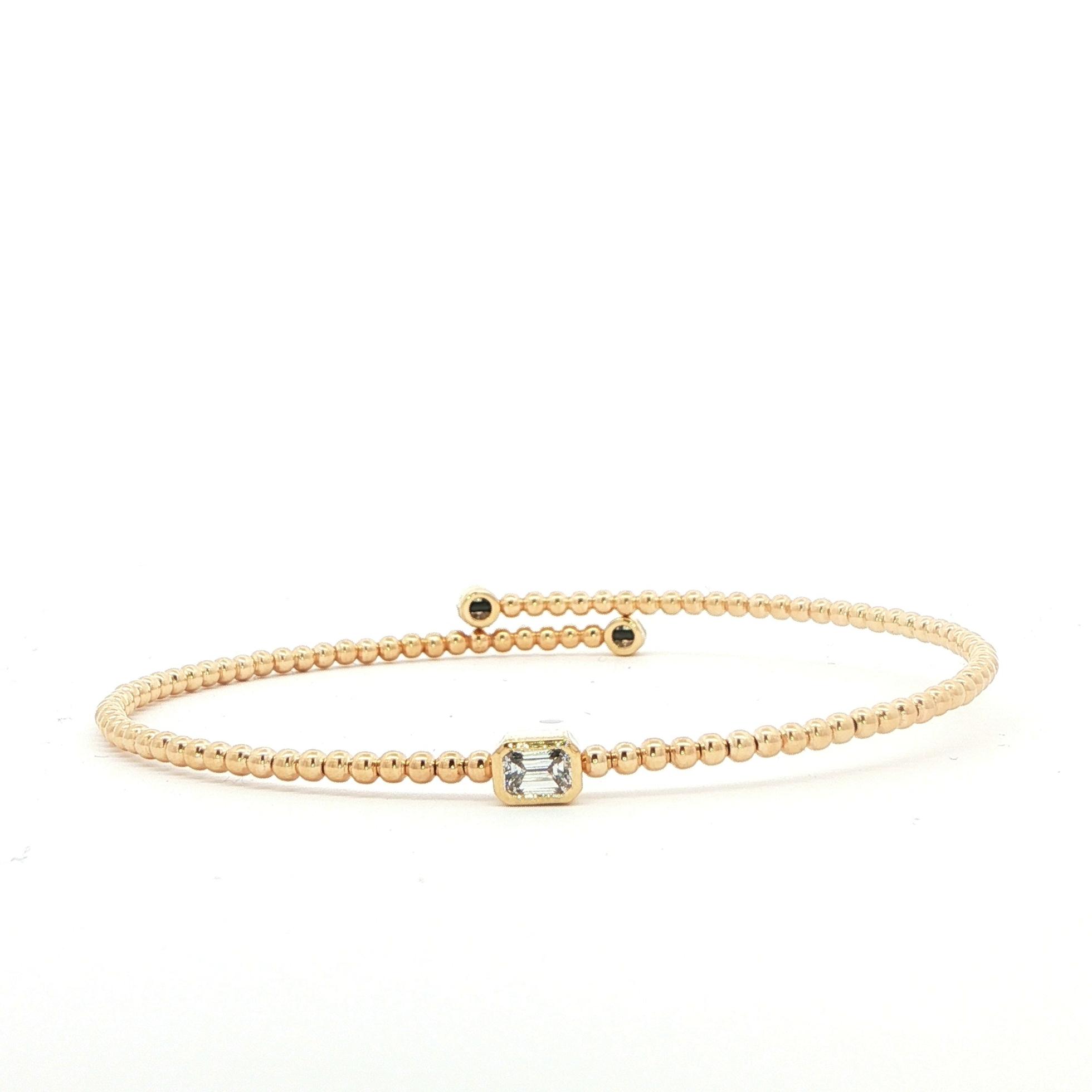 Emerald-Cut Diamond Beaded Flexible Cuff Bracelet in Yellow Gold (0.28cts TWT)