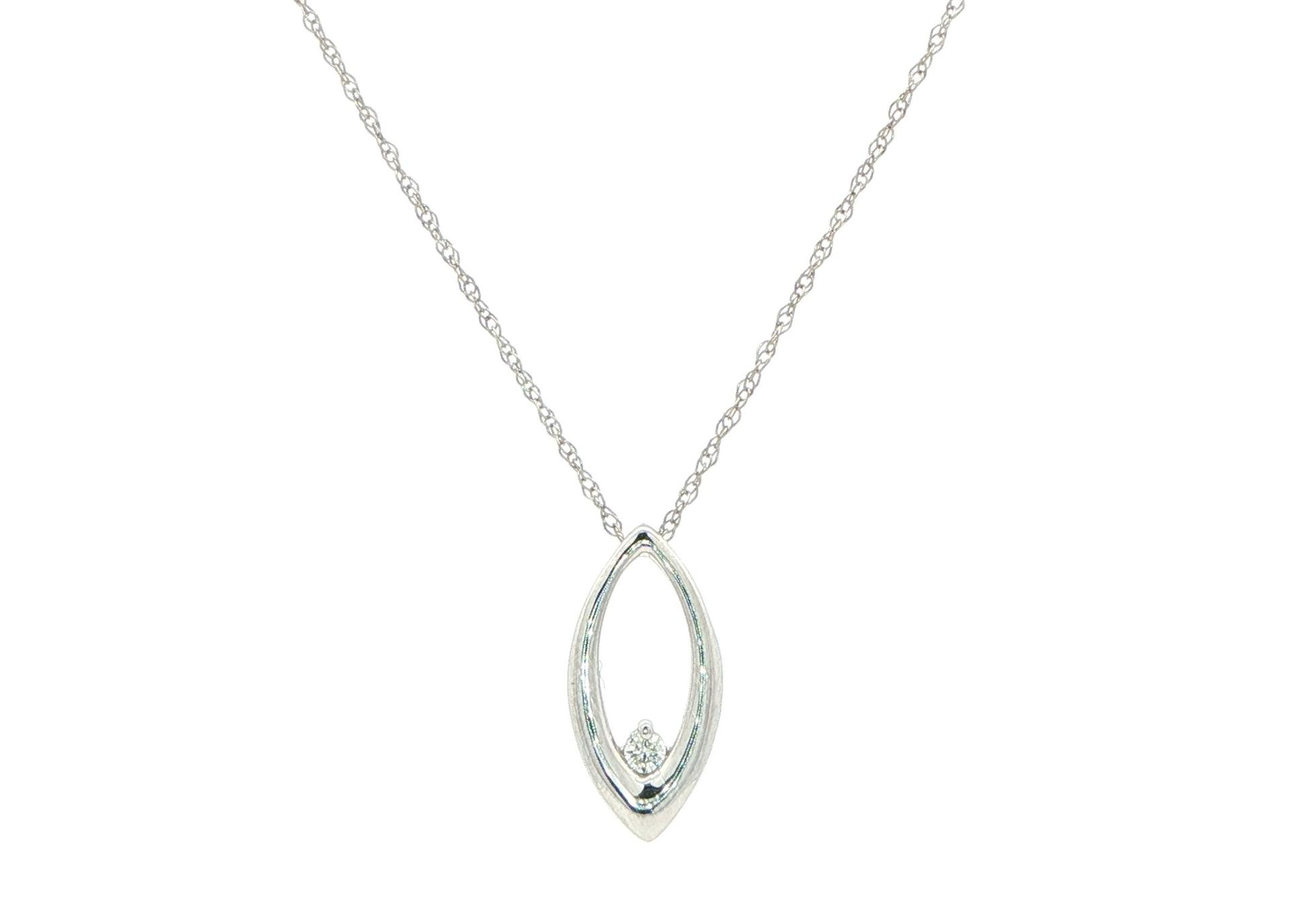 Marquise Pendant with Round Cut Diamond Necklace in White Gold  (0.04cts)