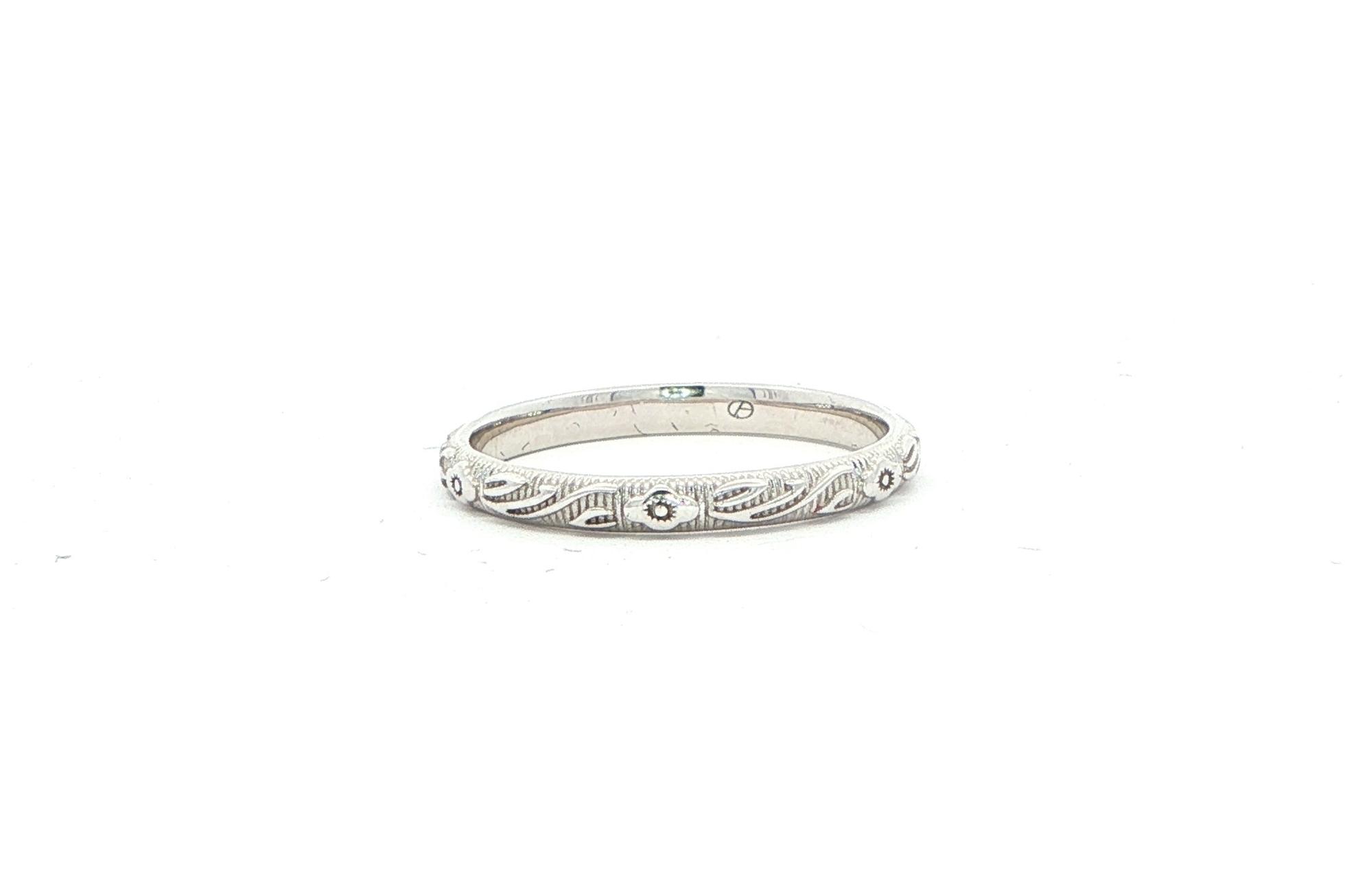 Floral Engraved Wedding Band in White Gold