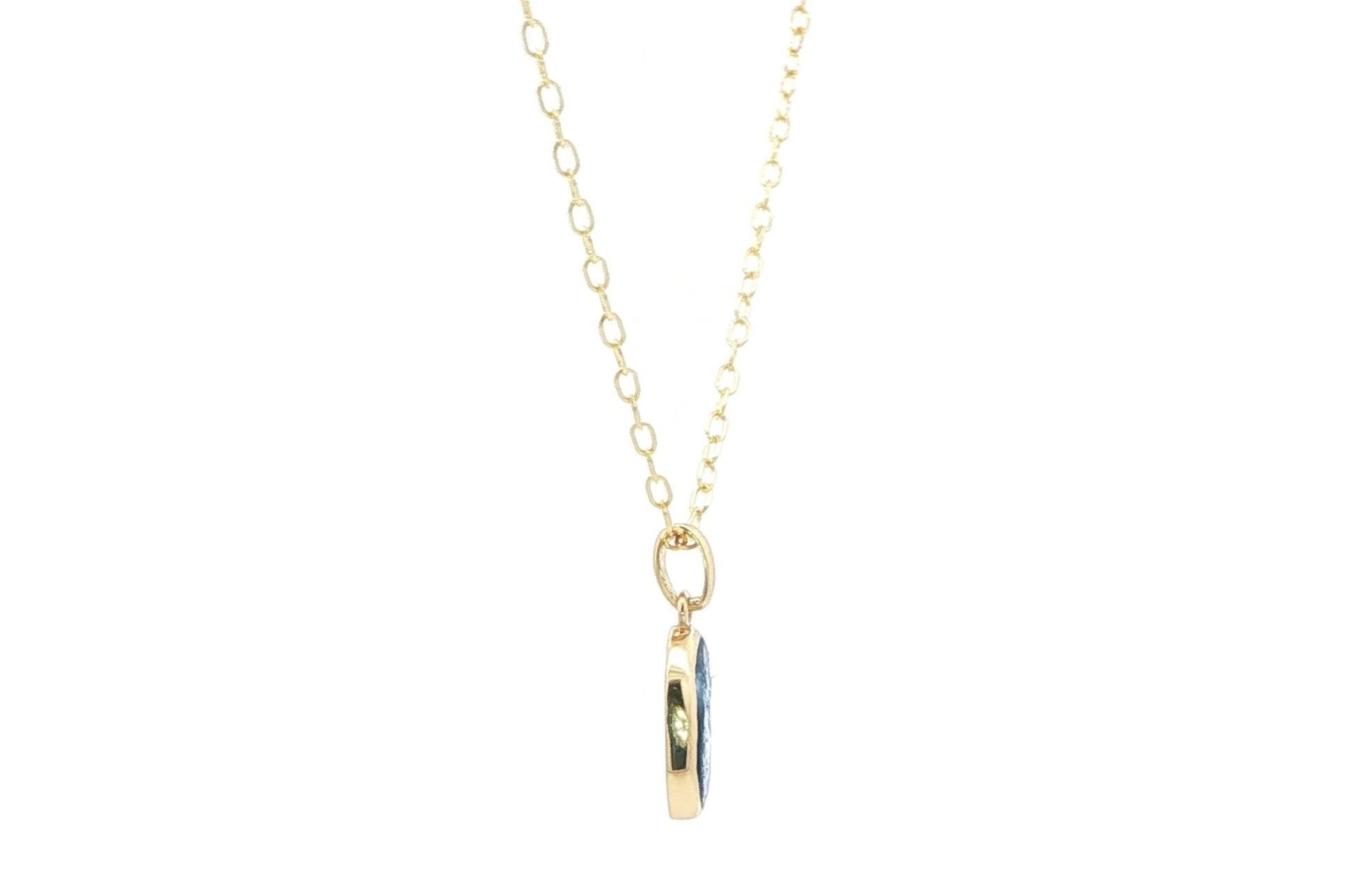 Bezel-set Raw Un-cut Montana Yogo Sapphire Necklace in Yellow Gold (0.76cts) side