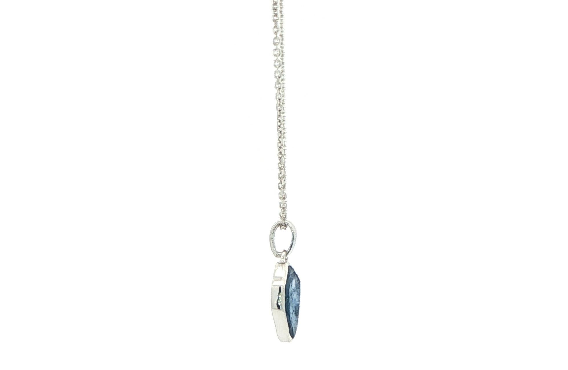 Bezel-set Raw Un-cut Montana Yogo Sapphire Necklace in White Gold (0.87cts) side