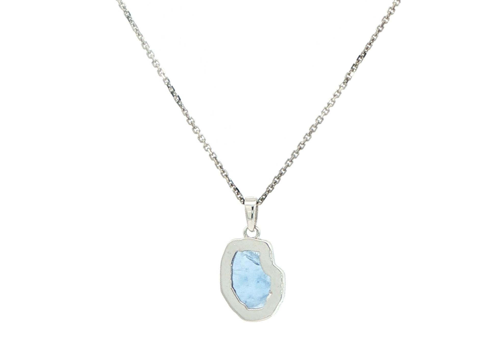Bezel-set Raw Un-cut Montana Yogo Sapphire Necklace in White Gold (0.87cts) back
