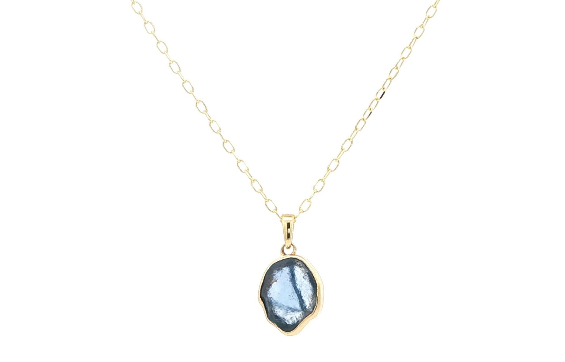 Bezel-set Raw Un-cut Montana Yogo Sapphire Necklace in Yellow Gold (0.86cts)