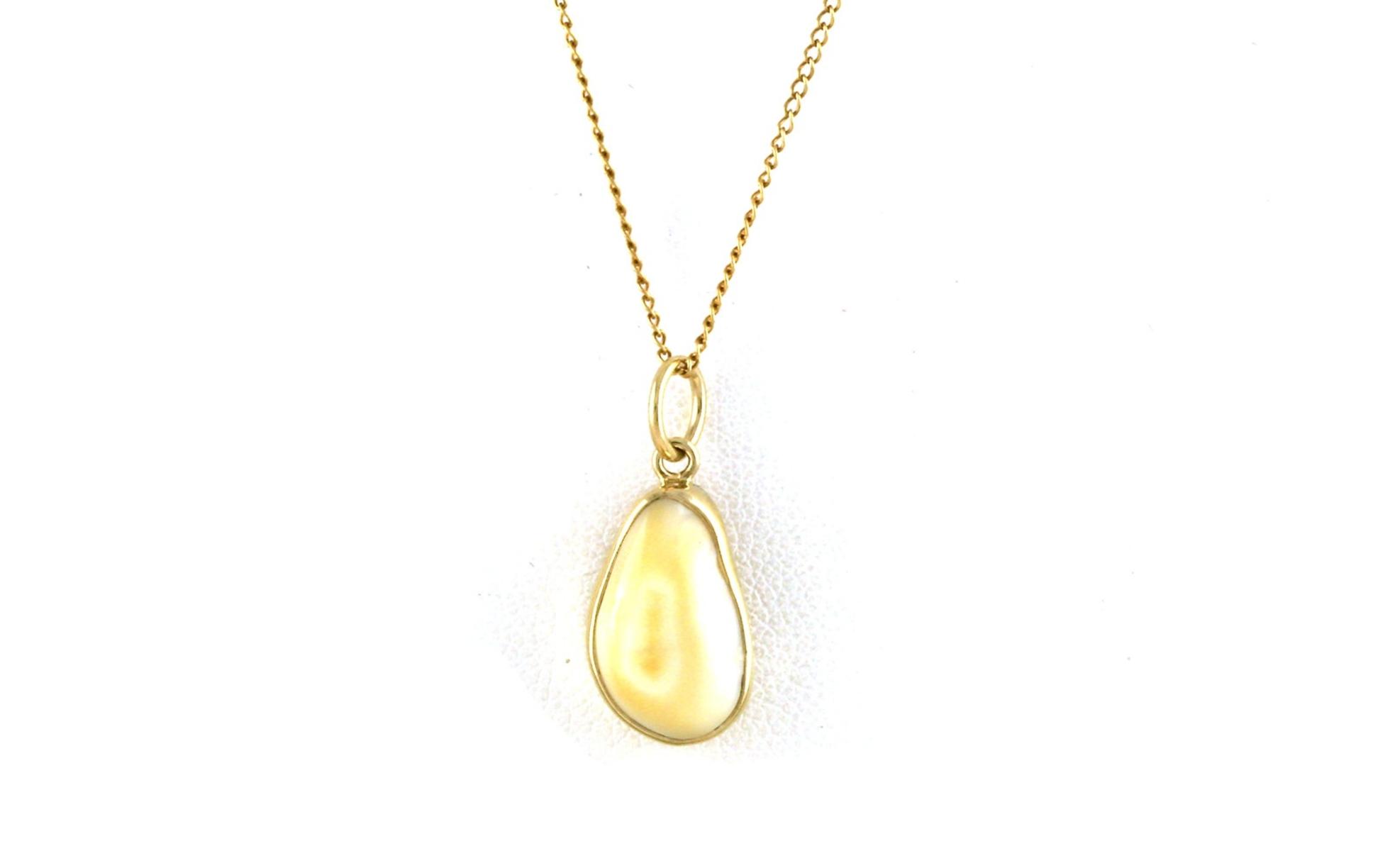 Estate Piece: Bezel-Set Elk Ivory Drop Necklace in Yellow Gold